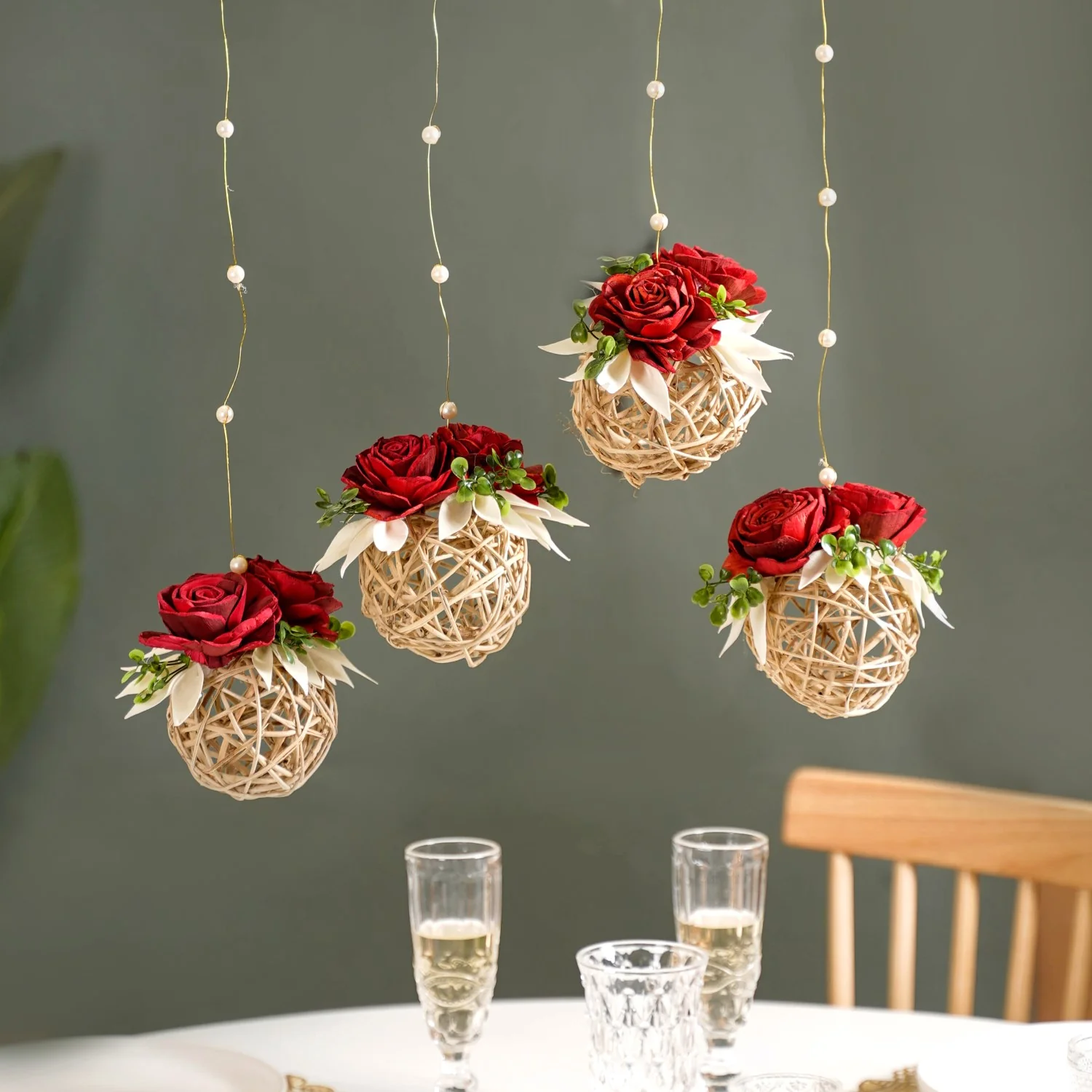 Natural Rose Rattan Wall Hanging Set Of 12 - Image 9