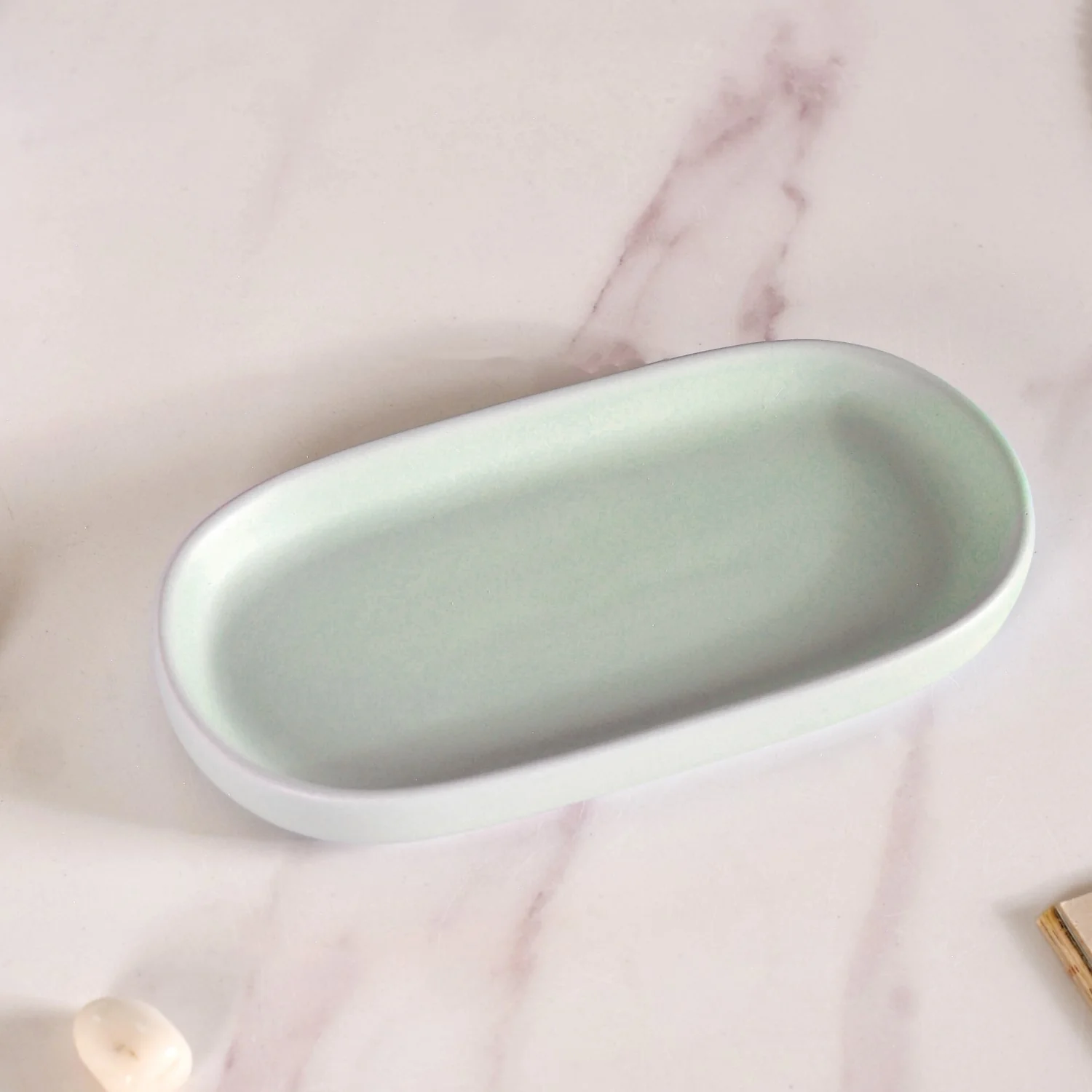 Nature Retreat Ceramic Bathroom Set Of 3 With Tray Light Sage - Image 9