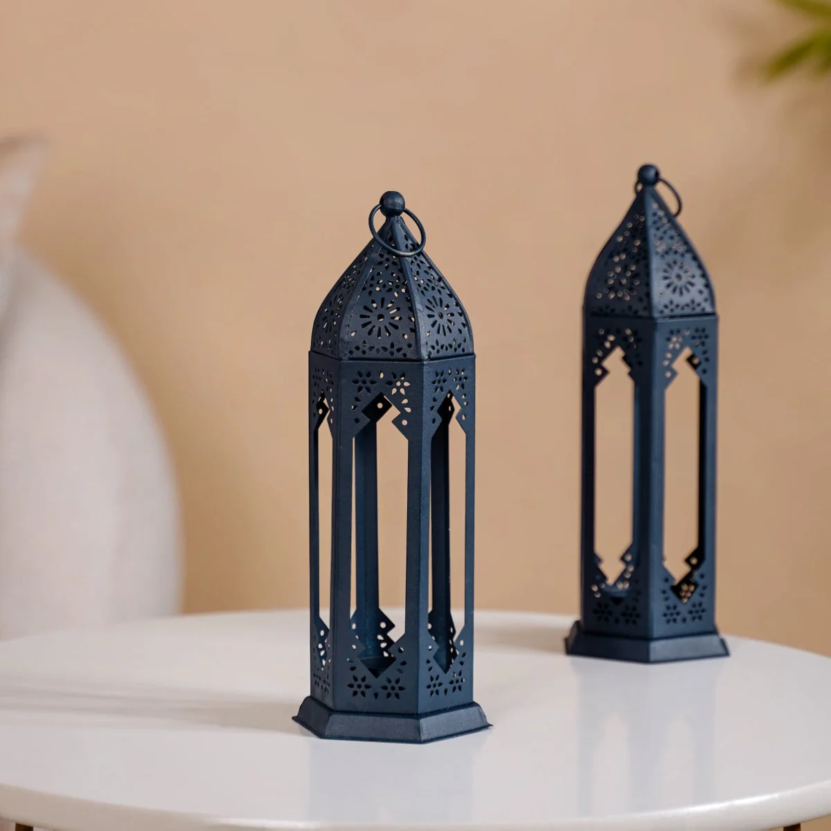 Navy Blue Moroccan Candle Holder Lantern Set Of 2 - Image 4