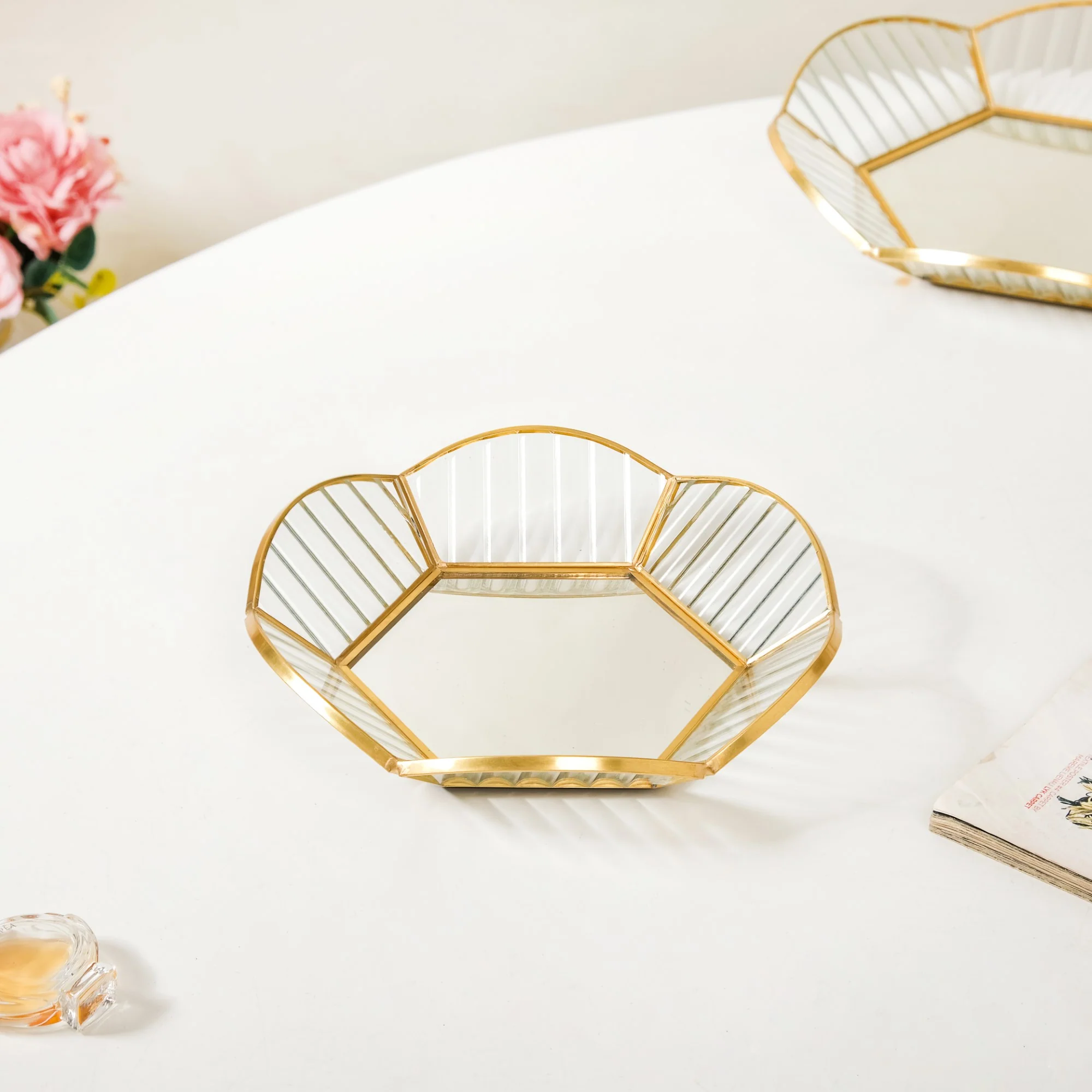 Nested Floral Mirror Vanity Makeup Trays Set Of 2 - Image 6