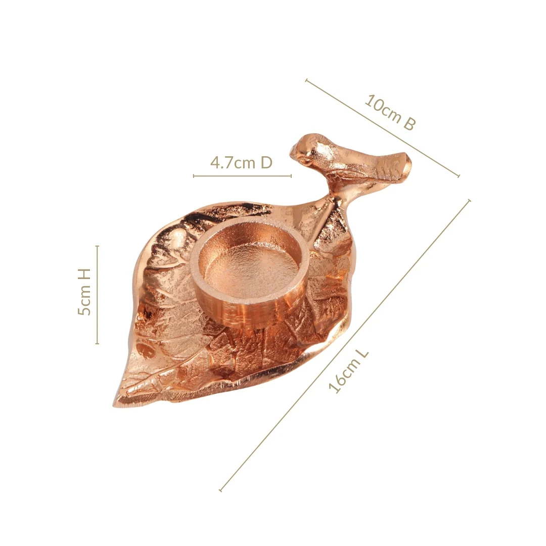 NestGlow Bird Leaf Tealight Candle Holder Set Of 2 Rose Gold - Image 4