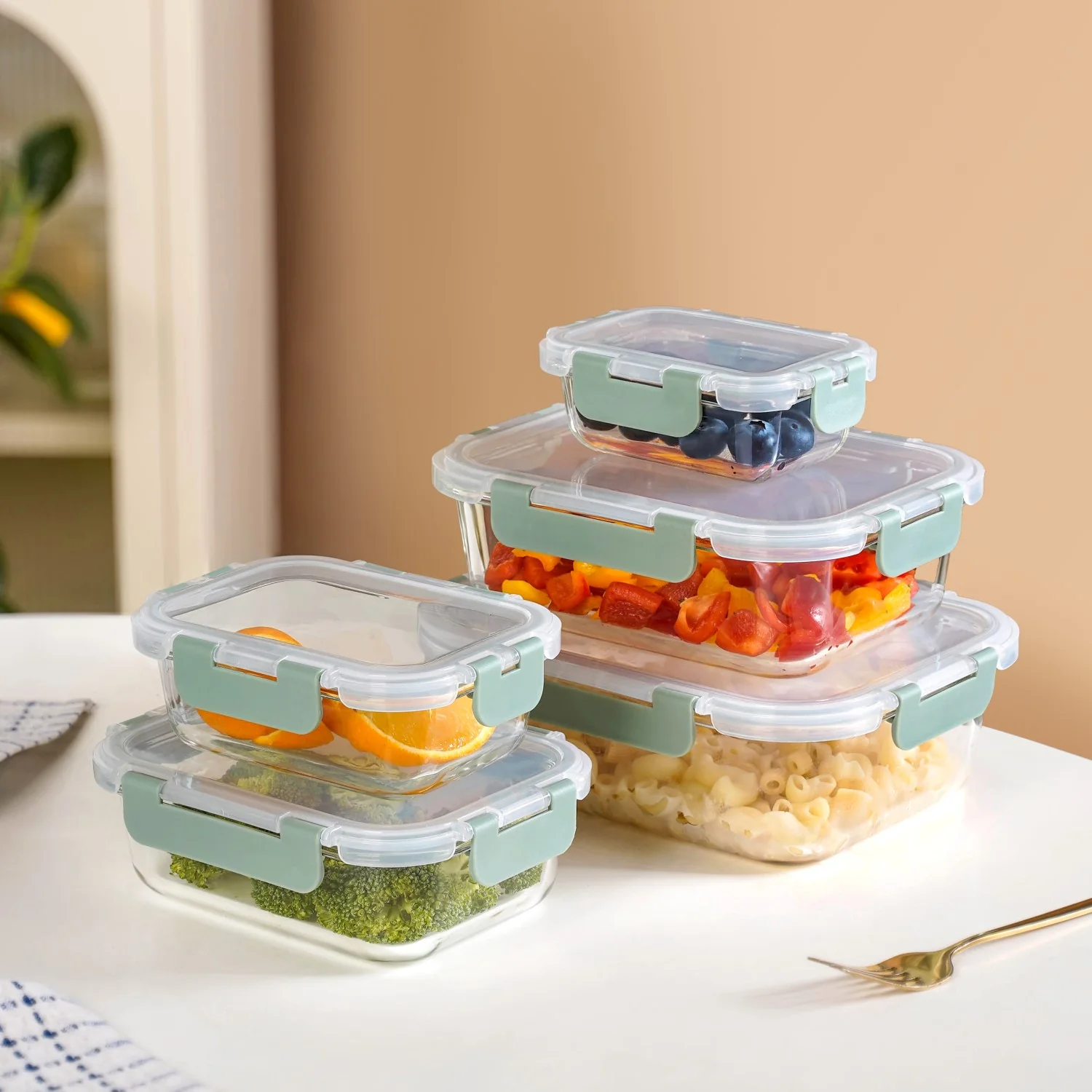 Nestro Airtight Food Storage Box Set Of 5 Green XS 185ml S 370ml M 600ml L 1000ml XL 1500ml - Image 10