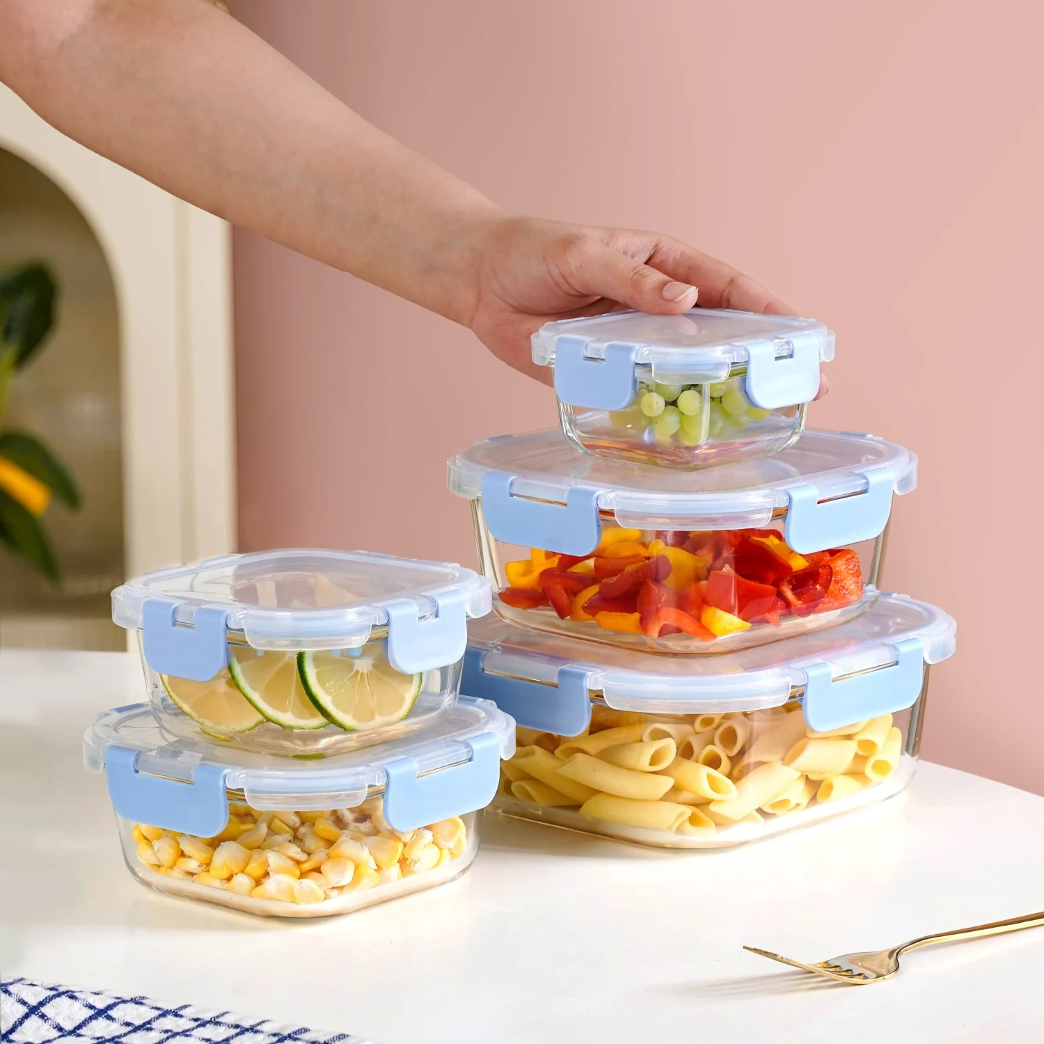 Nestro Airtight Food Storage Square Container Set Of 5 Blue XS 160 S 300 M 500 L 800 XL 1200 - Image 3