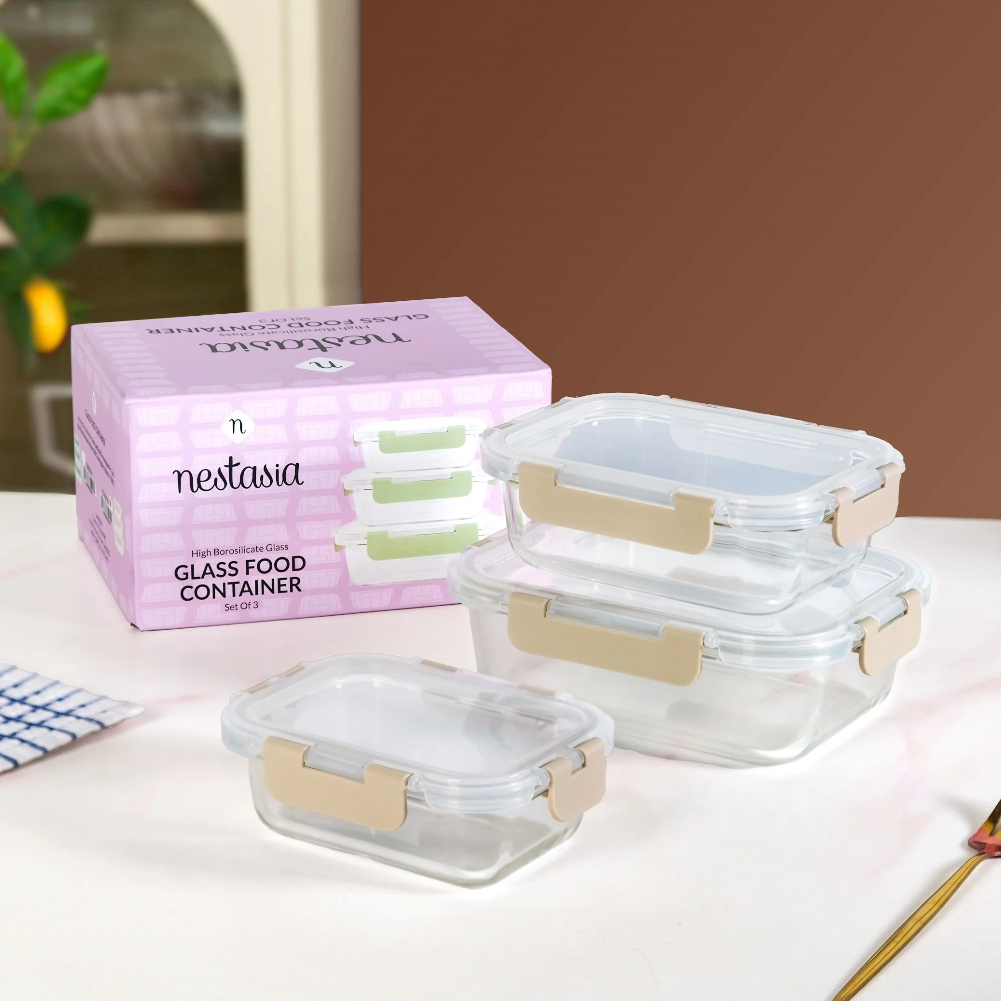Nestro Lunch Box For Office Set Of 3 Beige S 370ml M 600ml L 100ml - Image 2