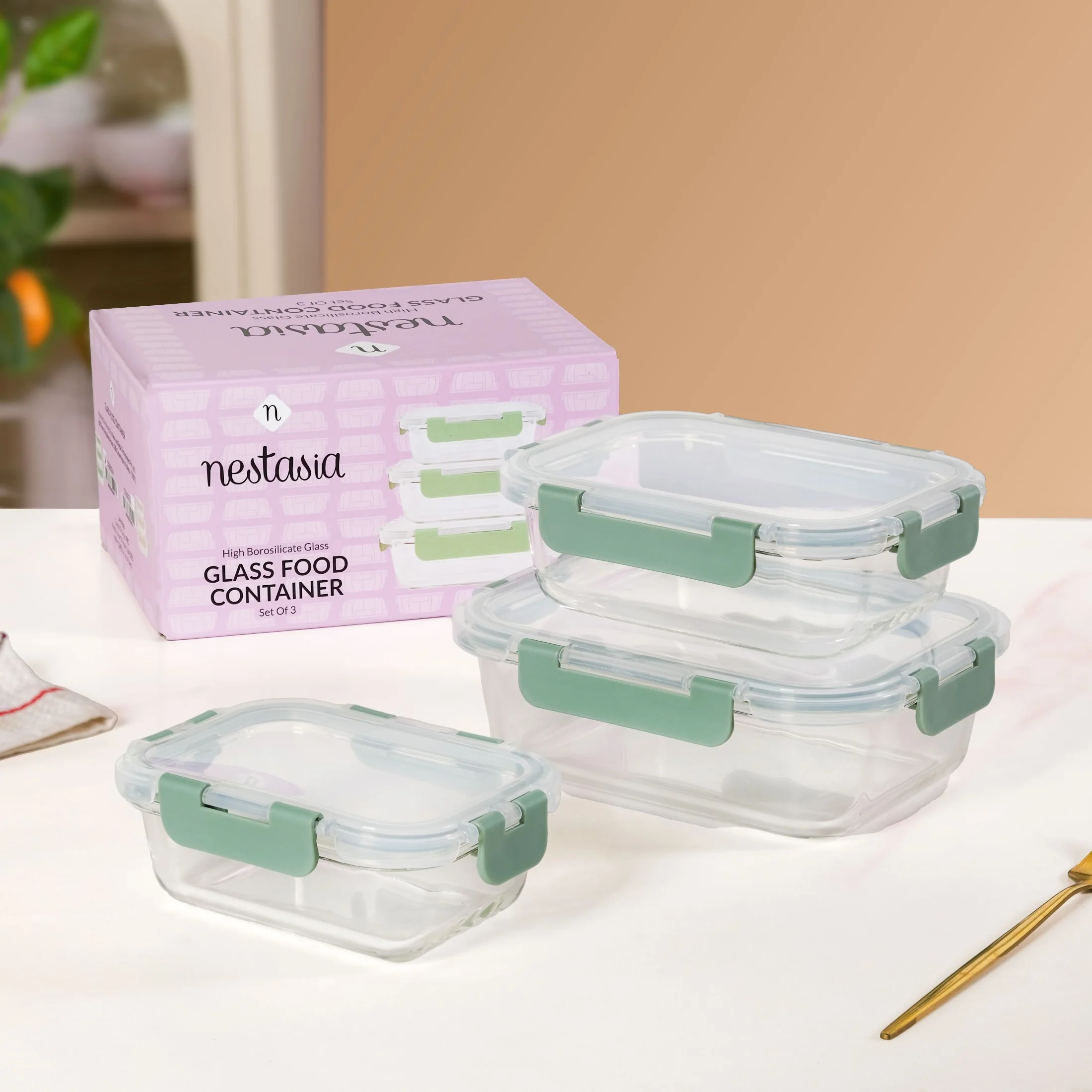 Nestro Lunch Box Set Of 3 Green S 370ml M 600ml L 1000ml - Image 2