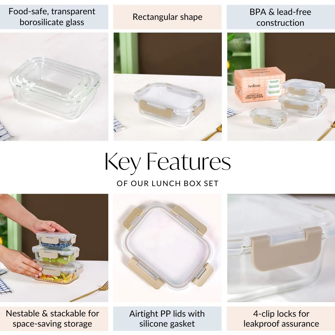 Nestro Microwave Safe Airtight Storage Box Set Of 3 Beige S 185ml M 370ml L 600ml - Image 5