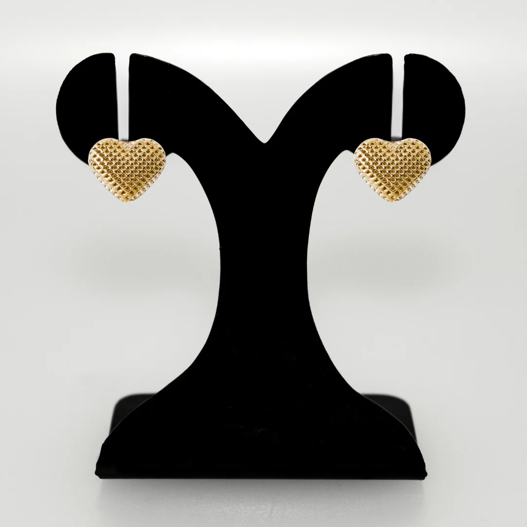 Net Textured Gold Heart Studs - Image 6