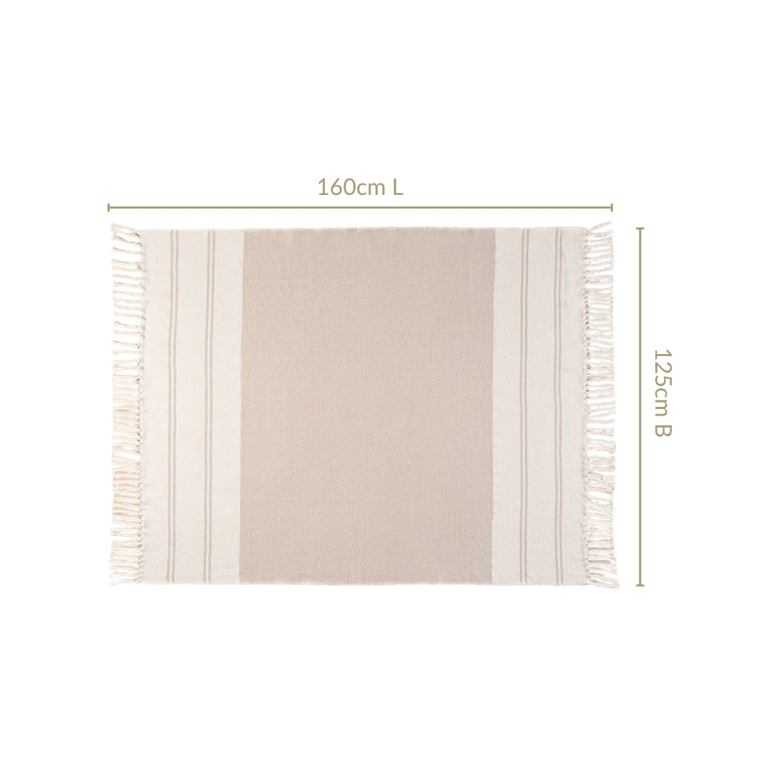 Neutral Greige Cotton Throw With Tassels - Image 4