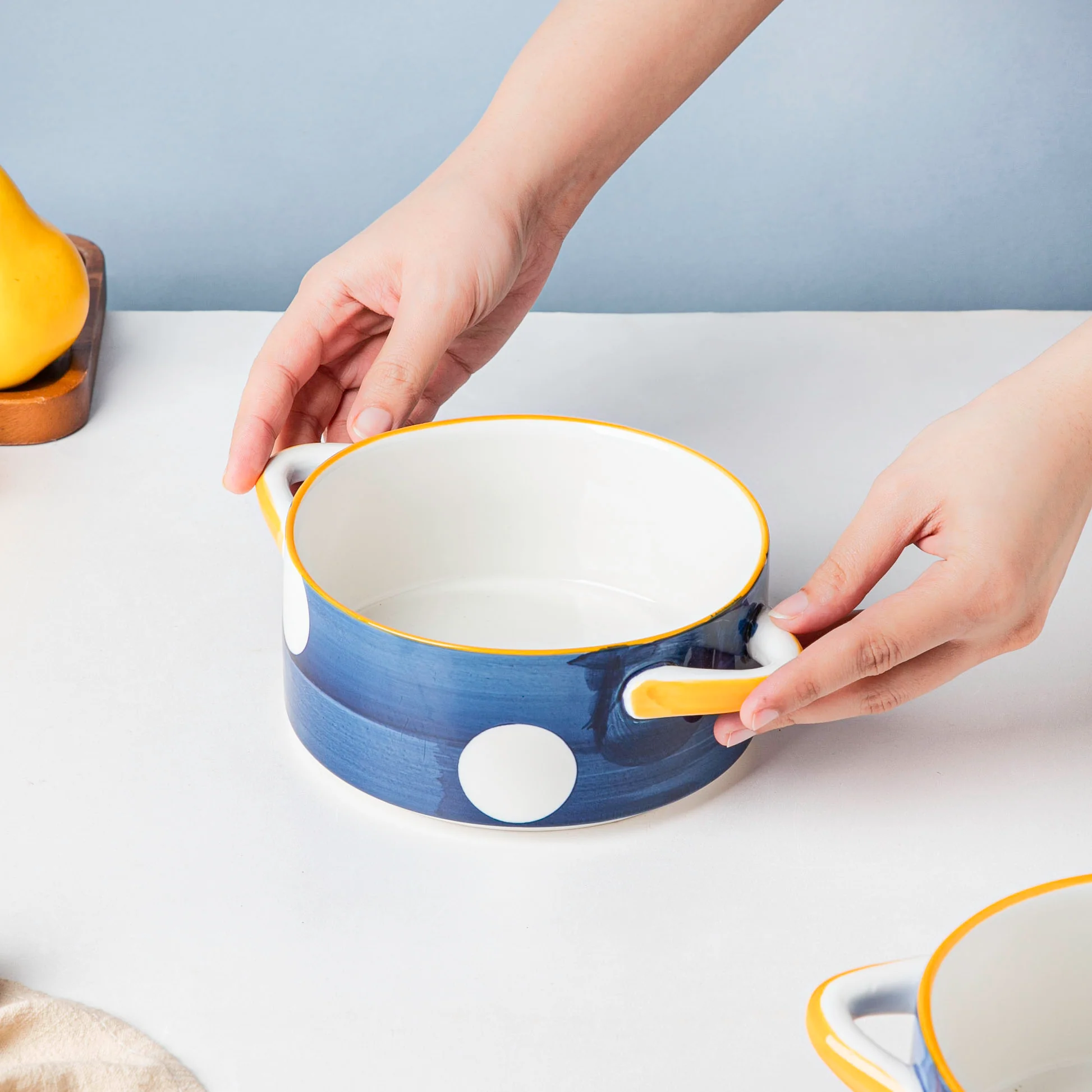 Nitori Polka Dots Bowl With Handle 6 Inch 750 ml - Image 2