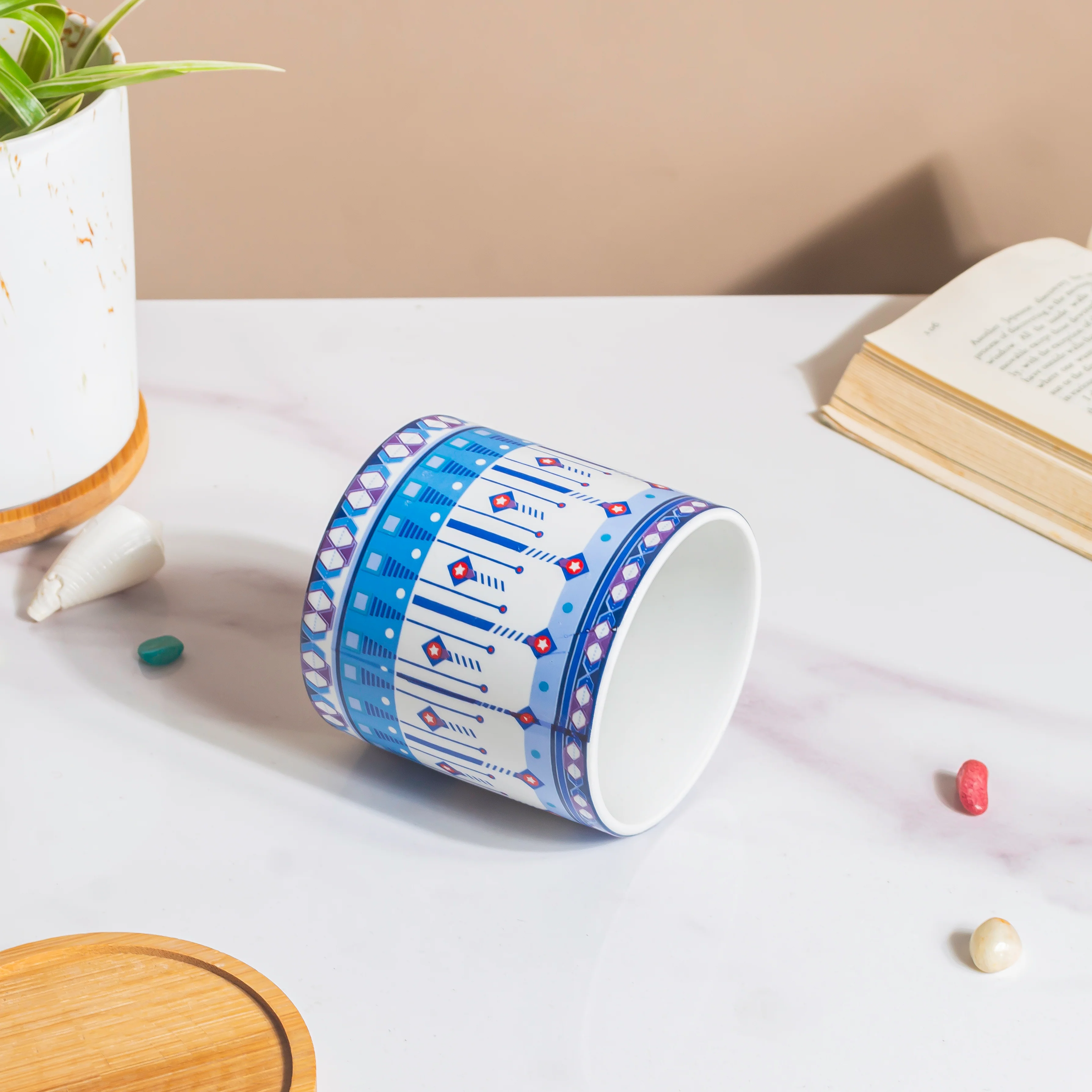 Noor Art Blue And White Planter And Wooden Coaster - Image 6