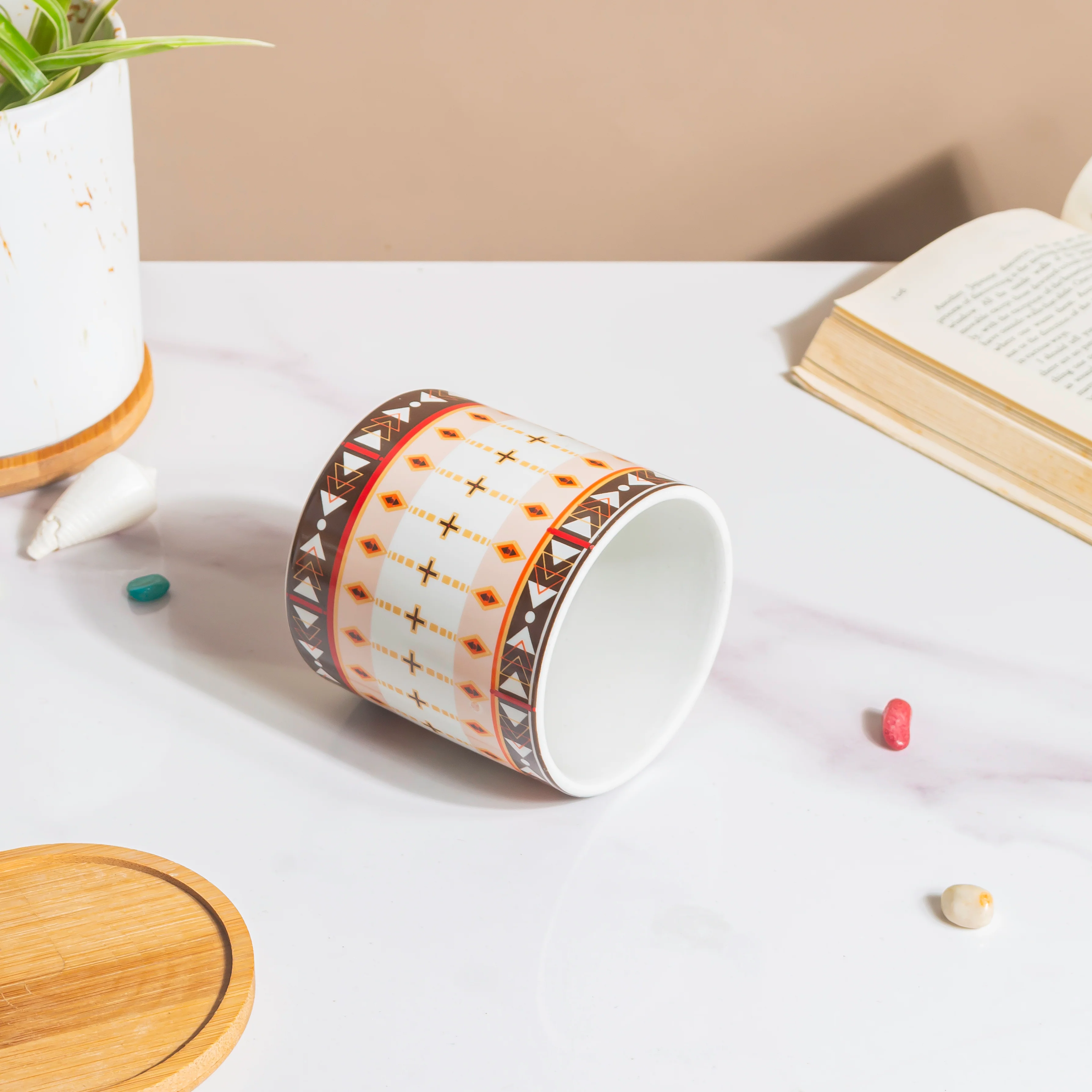Noor Art Orange and Brown Planter With Wooden Coaster - Image 7