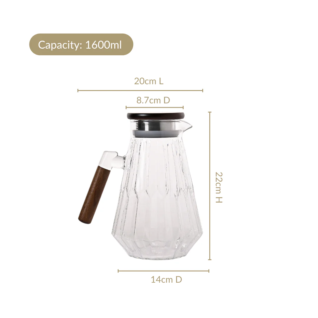 Embossed Geometric Fushion Borosilicate Glass Jug 1600ml - Image 3