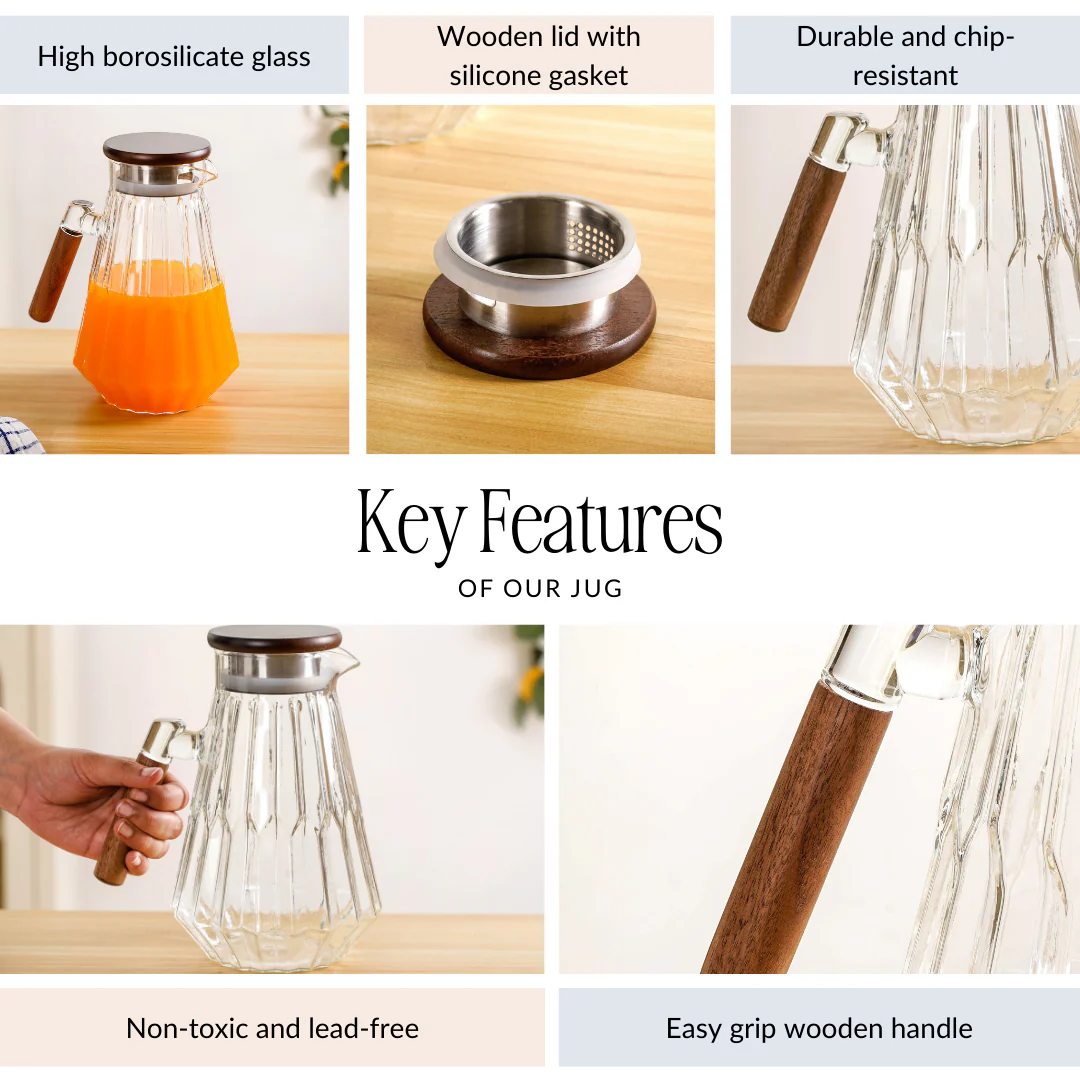 Embossed Geometric Fushion Borosilicate Glass Jug 1600ml - Image 4