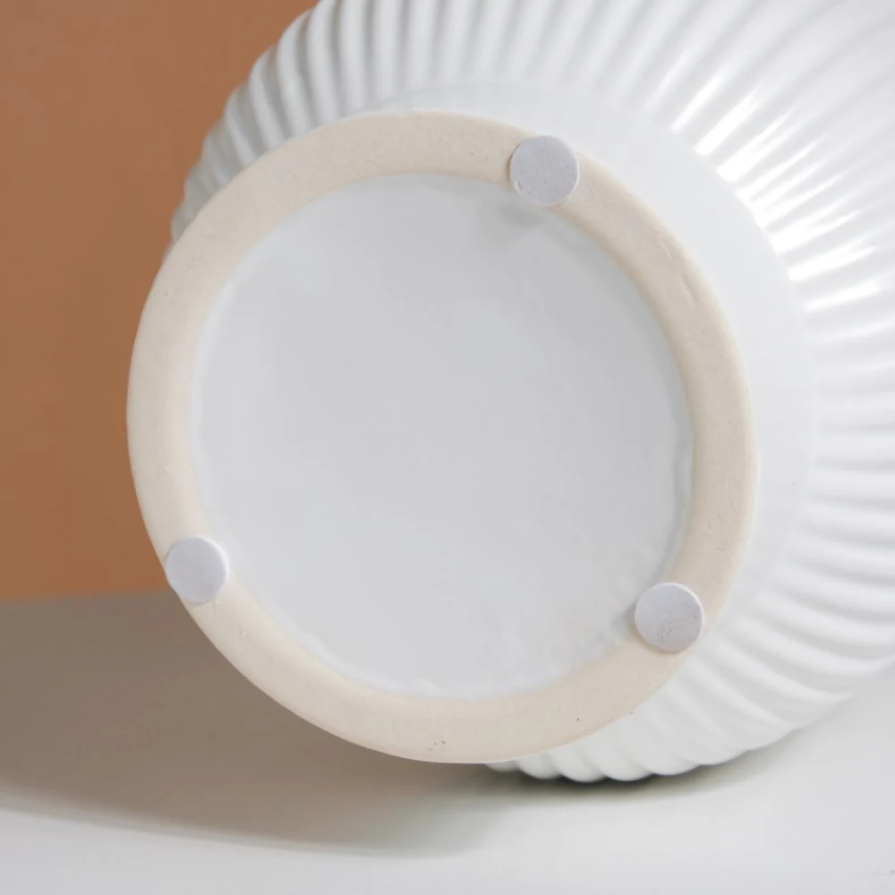 Nordic Ribbed Ceramic White Vase With Stand - Image 7