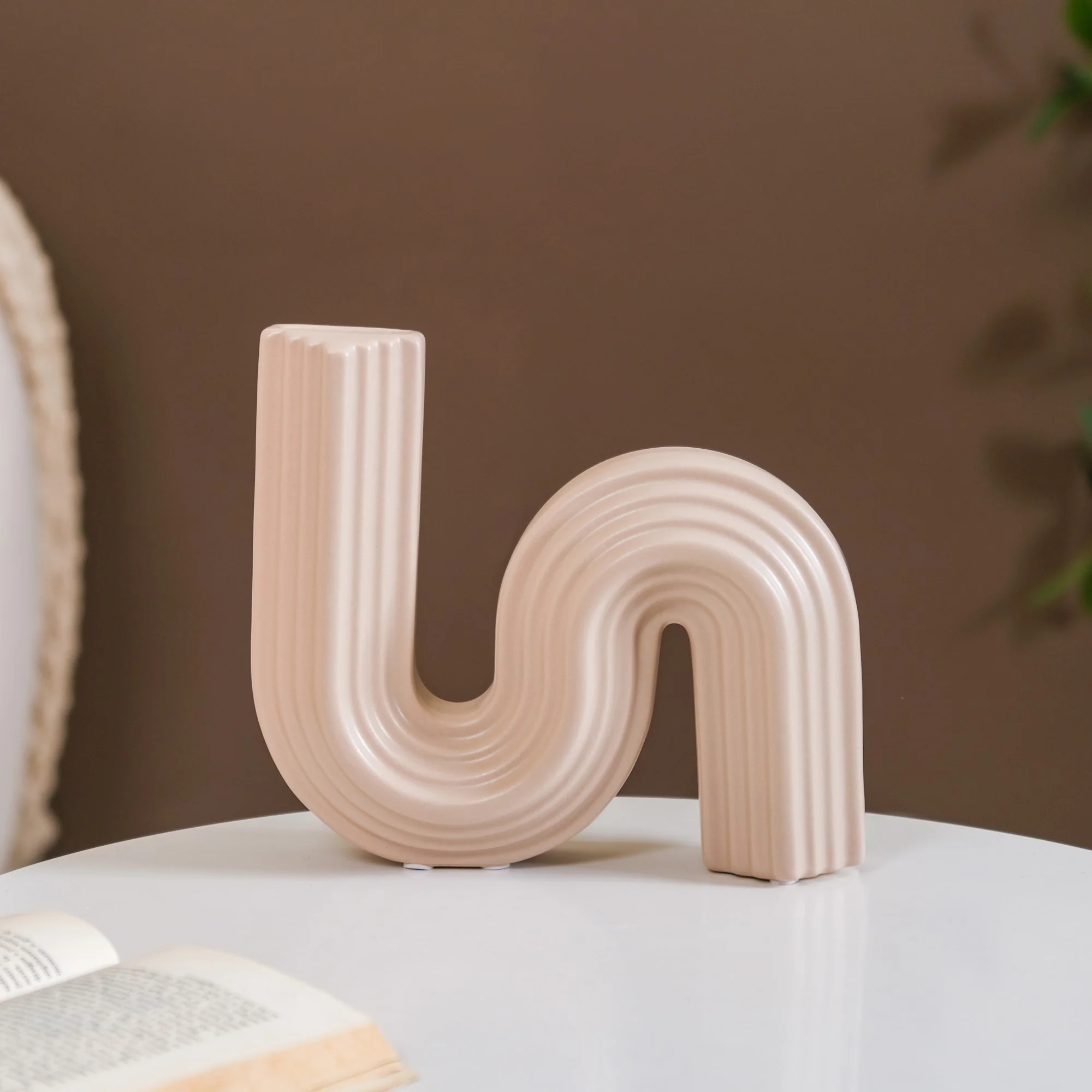 Nordic Wavy Ceramic Vase Beige - Image 12
