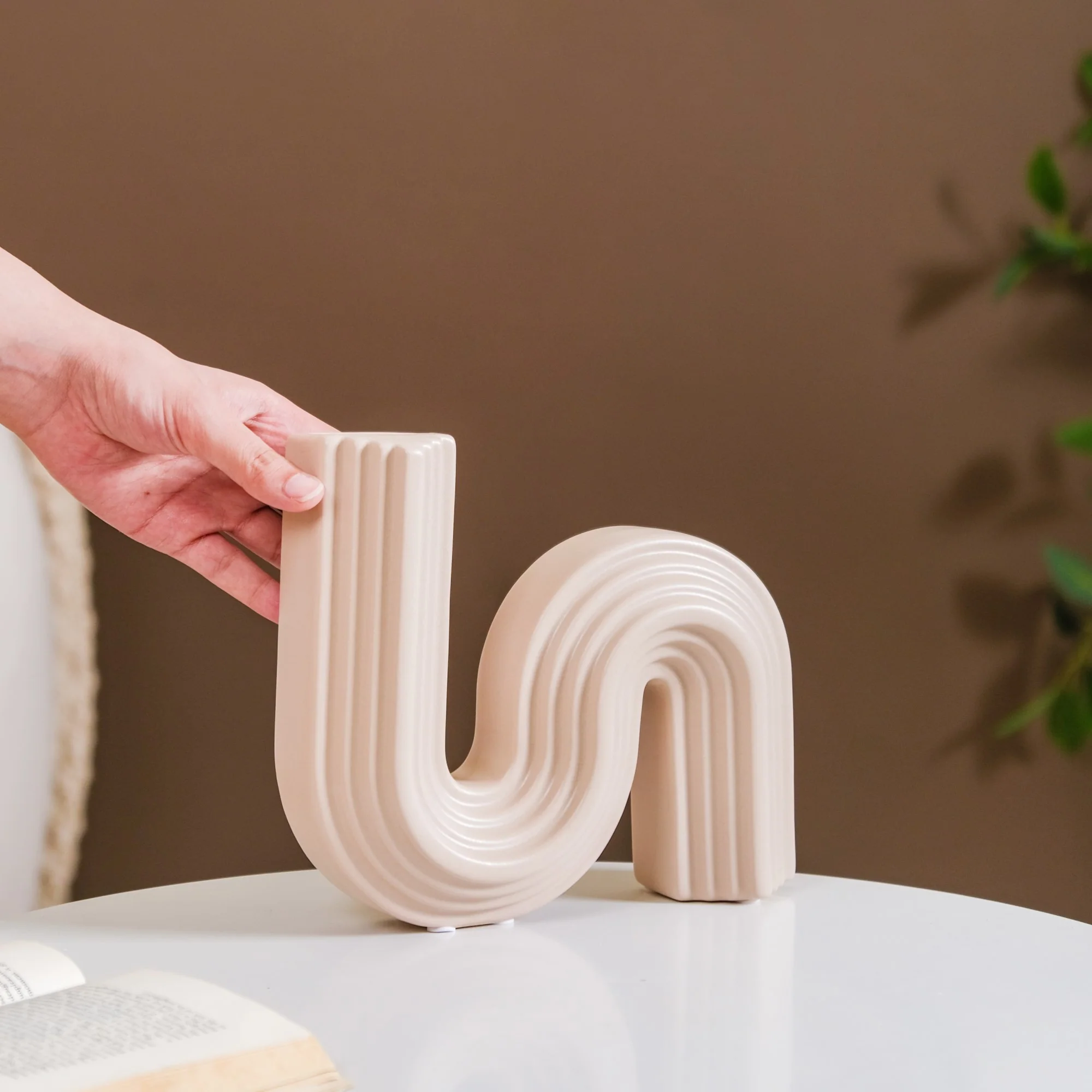 Nordic Wavy Ceramic Vase Beige - Image 3