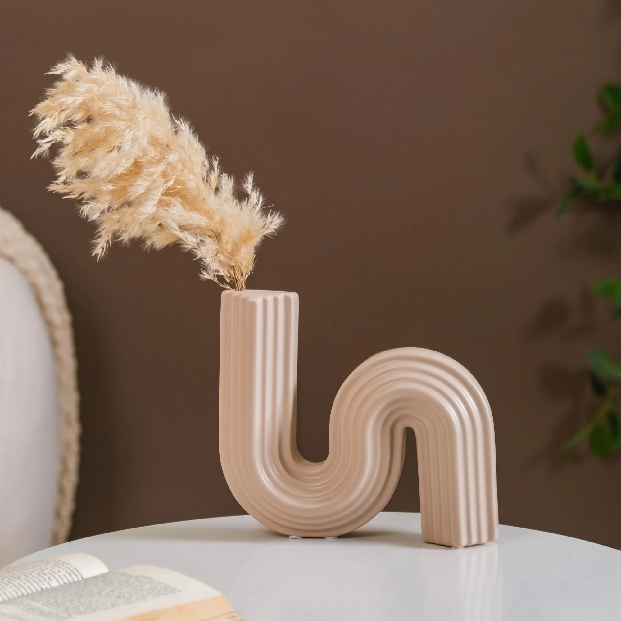 Nordic Wavy Ceramic Vase Beige - Image 4