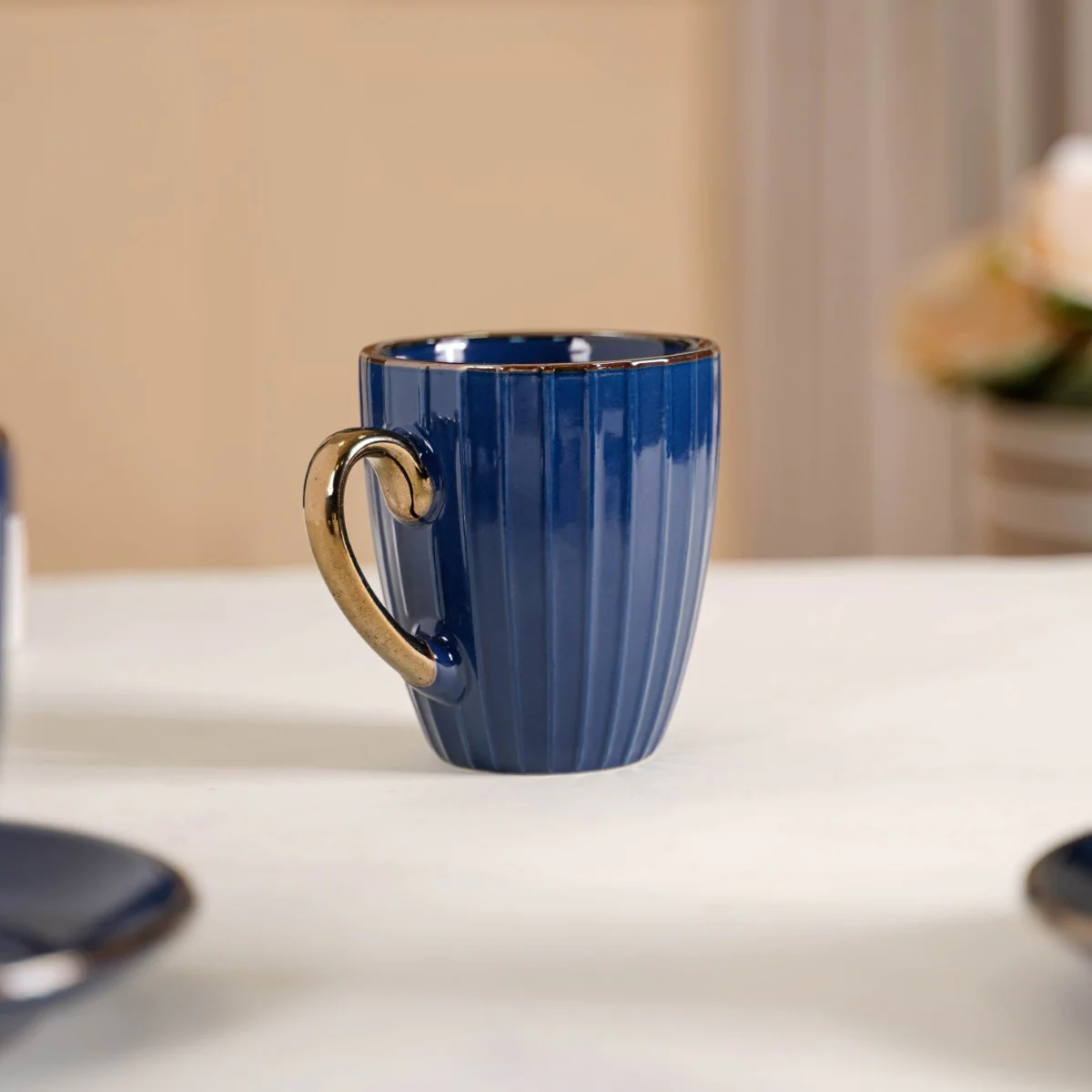 Nori Cup And Saucer Set Of 6 Blue With Gold Detail 250ml - Image 4
