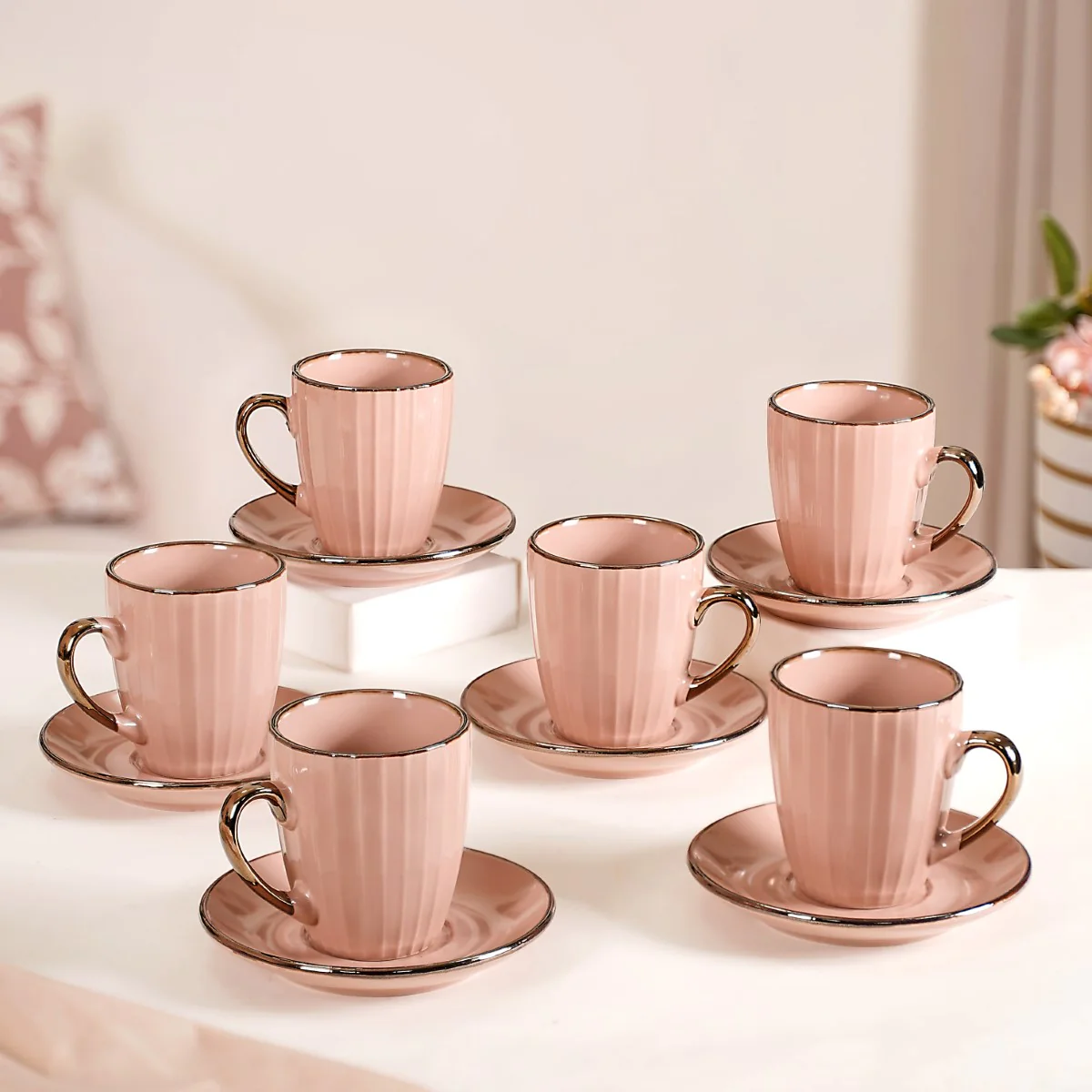 Nori Cup and Saucer Set Of 6 Champagne Pink 250ml - Image 10