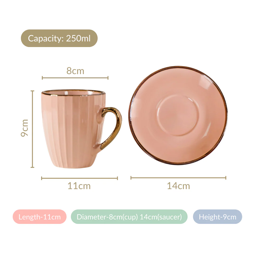Nori Cup and Saucer Set Of 6 Champagne Pink 250ml - Image 5