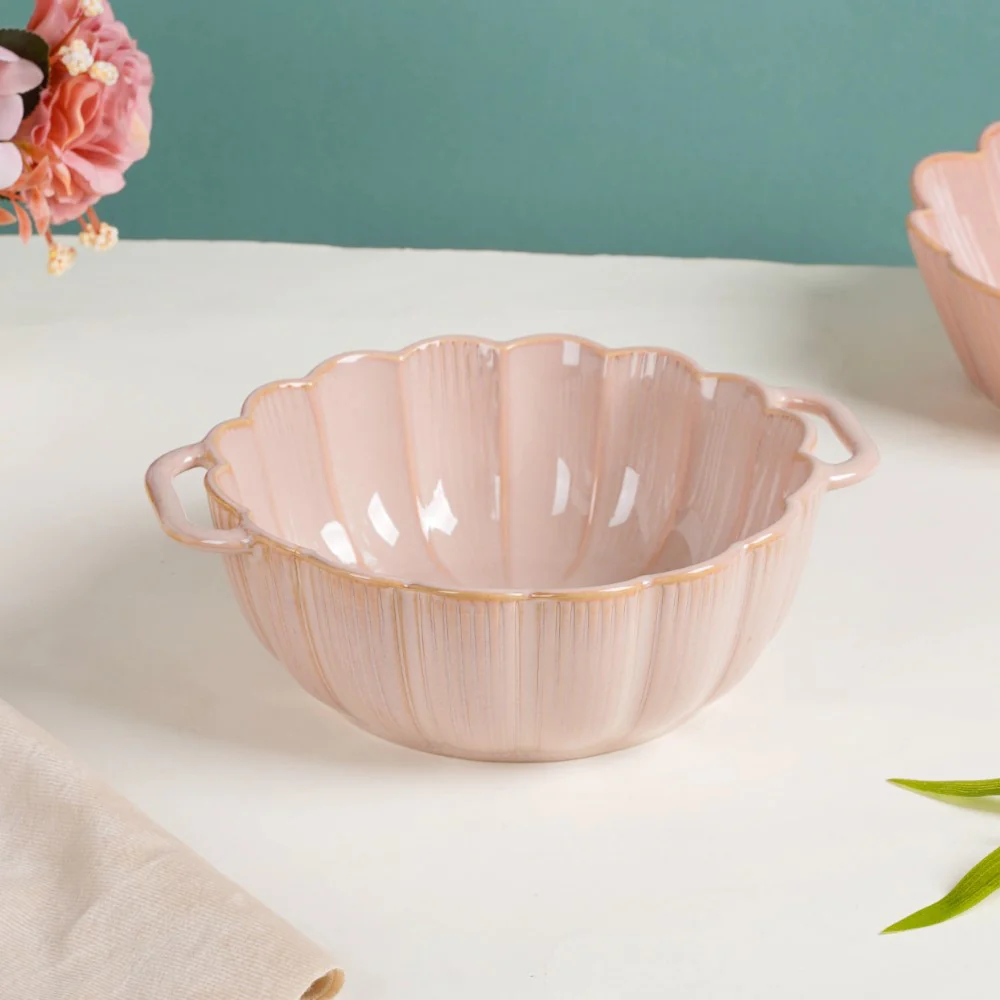 Ocean Serving Bowl with Handle Pink 600ml - Image 4