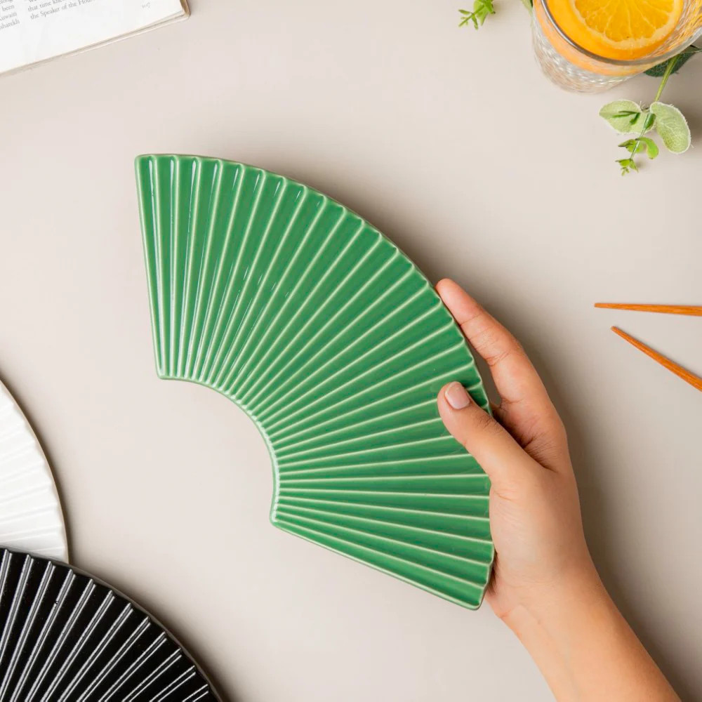 Ogi Fan Ceramic Platter Green - Image 3
