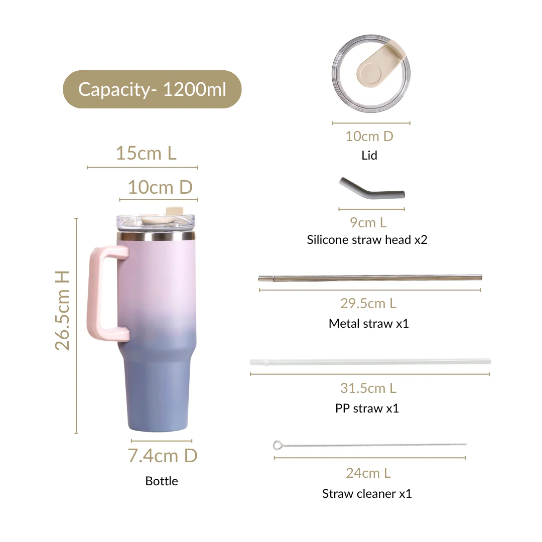 Ombre Stainless Steel Sipper Bottle With Handle 1200ml - Image 4