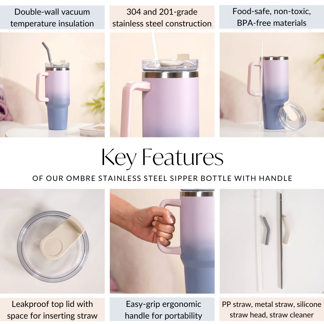 Ombre Stainless Steel Sipper Bottle With Handle 1200ml - Image 5