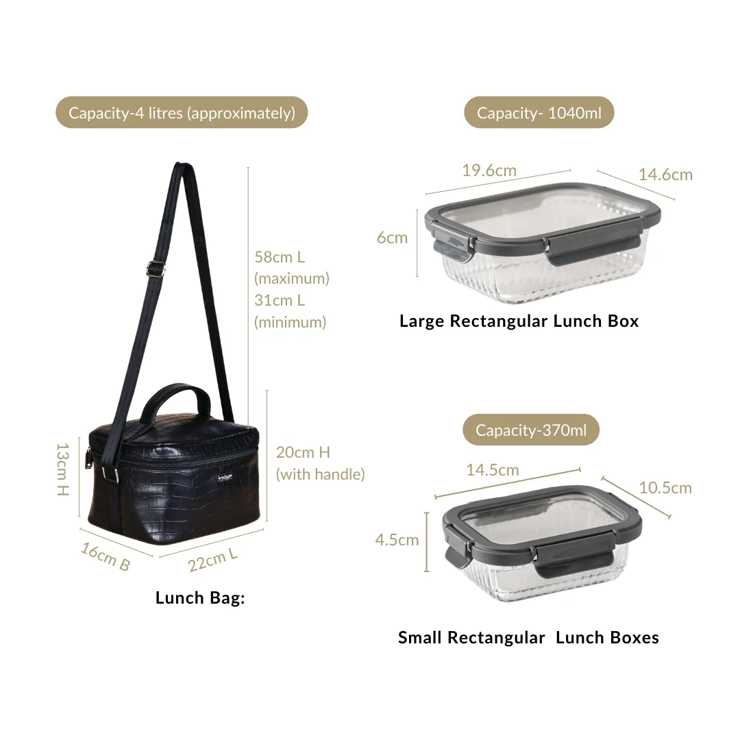 On The Go Lunch Bag Lunch Box Set In Faux Leather - Image 5