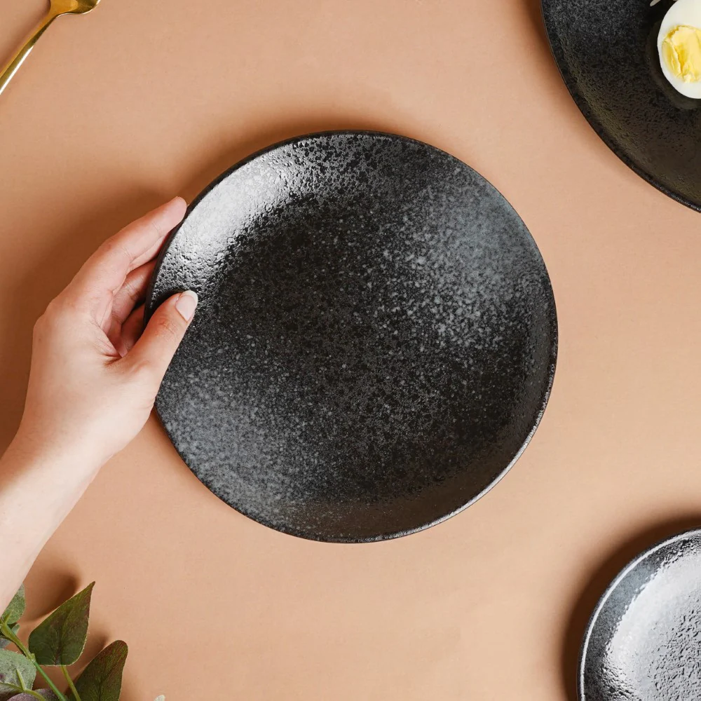 Onyx Finish Stoneware Snack Plate Black 8 Inch - Image 2