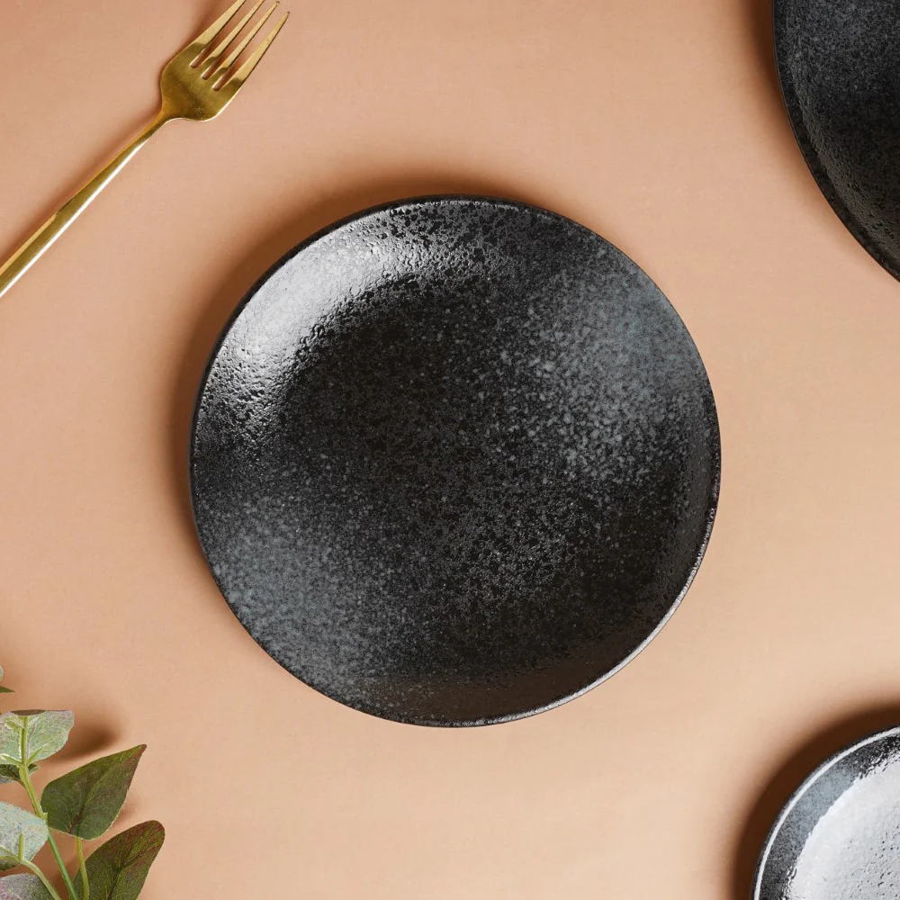 Onyx Finish Stoneware Snack Plate Black 8 Inch - Image 4