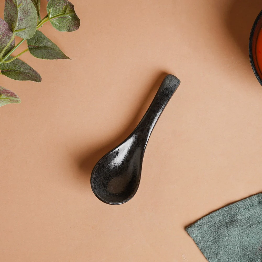 Onyx Finish Stoneware Soup Spoon Black - Image 5