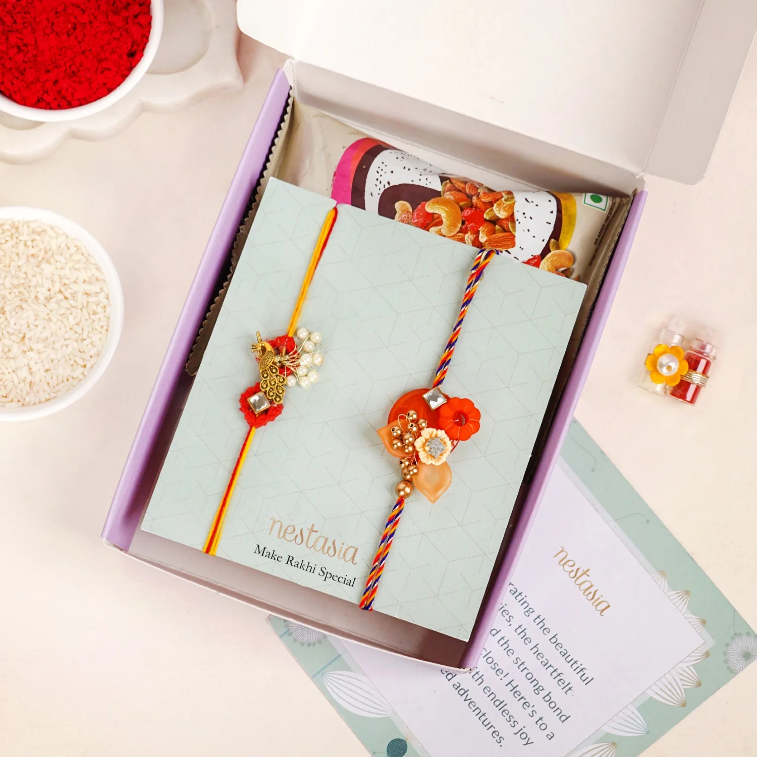 Orange And Gold Peacock Rakhi Gift Set - Image 5