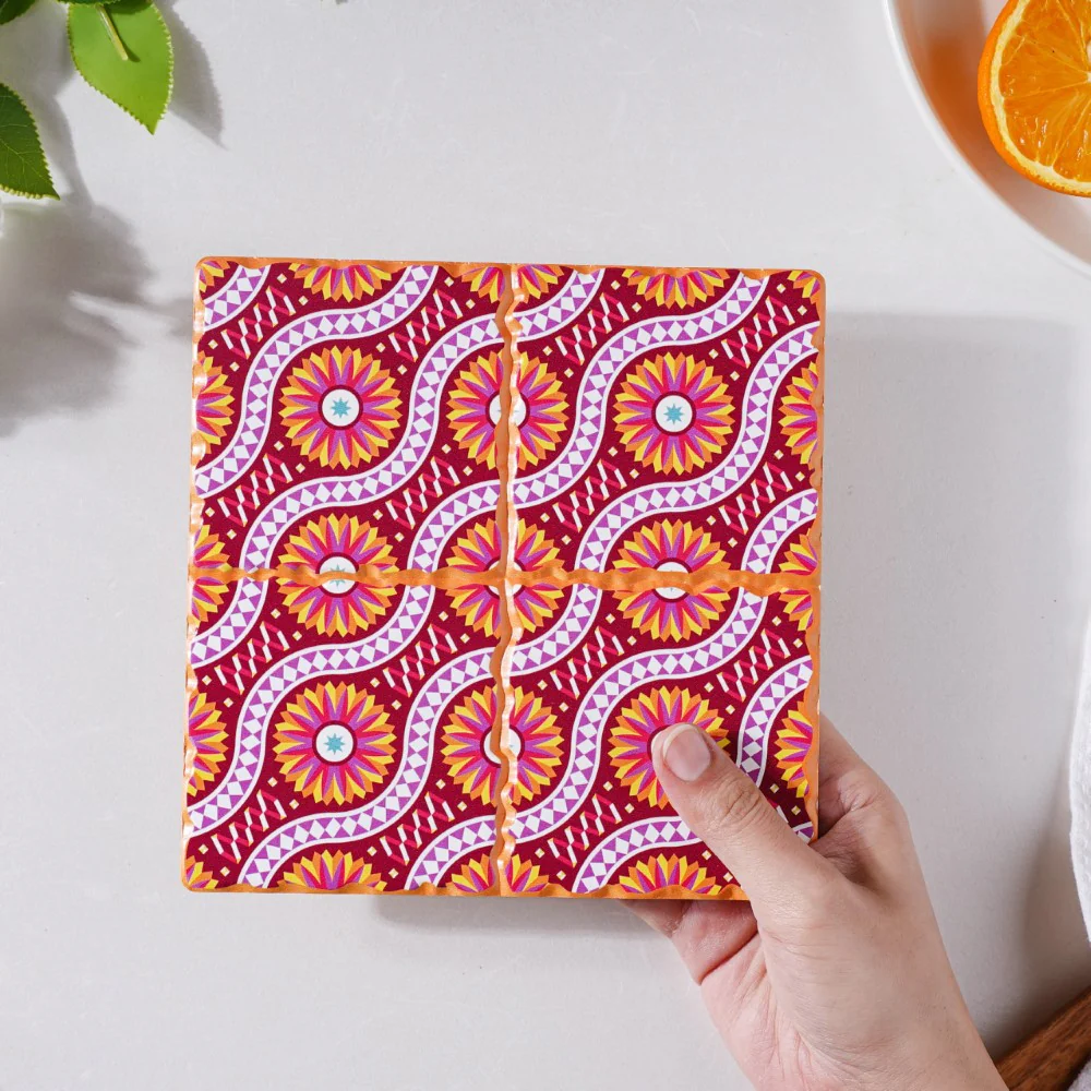 Orange Art Square Ceramic Tiled Trivet - Image 3