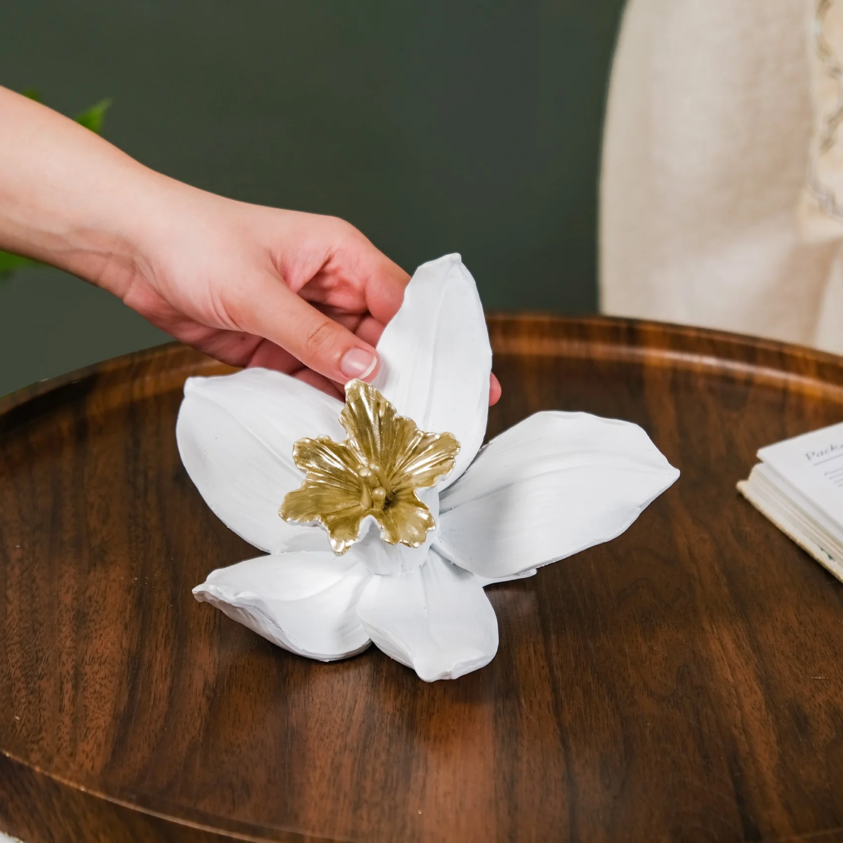 Orange Blossom Flower Showpiece White And Gold - Image 2