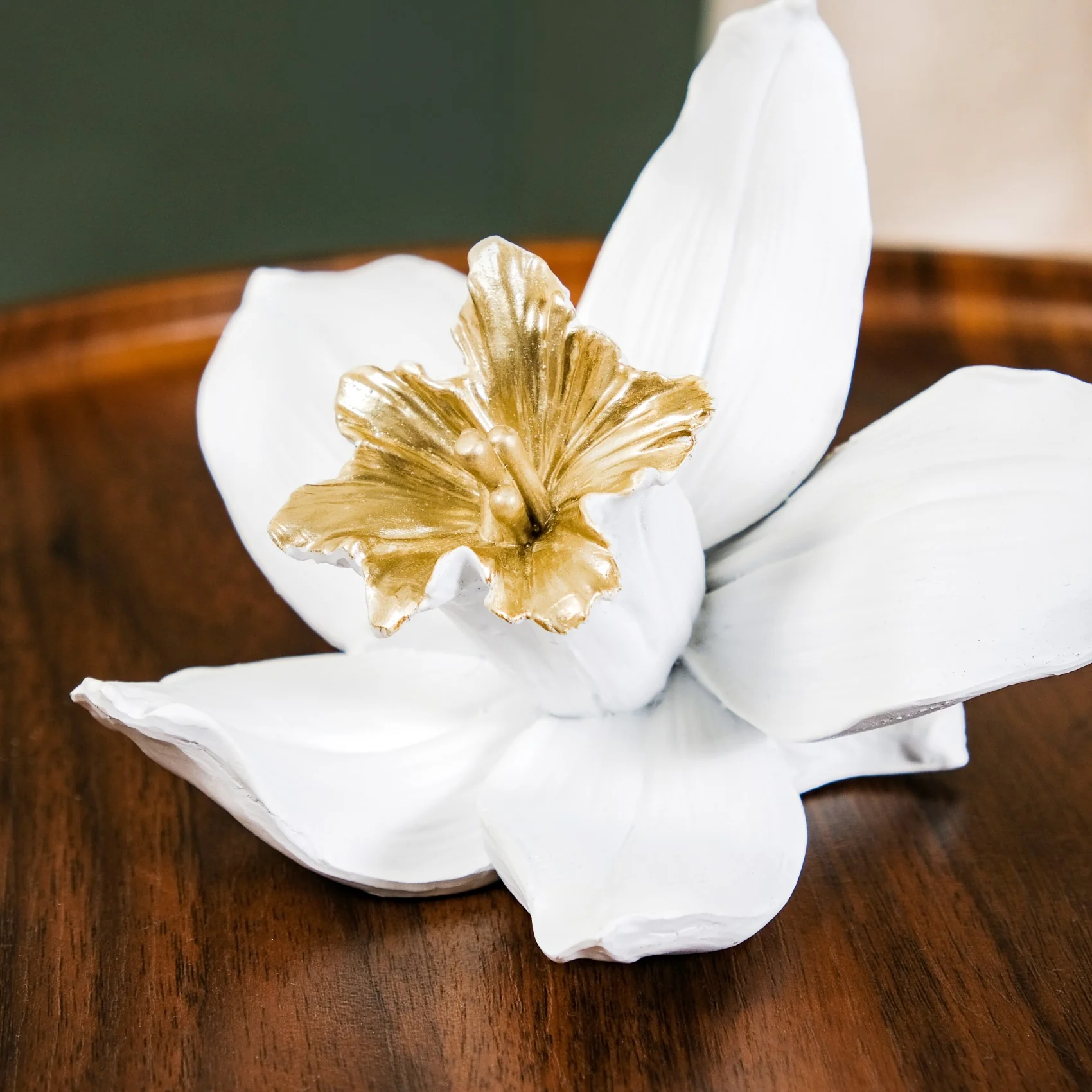 Orange Blossom Flower Showpiece White And Gold - Image 6