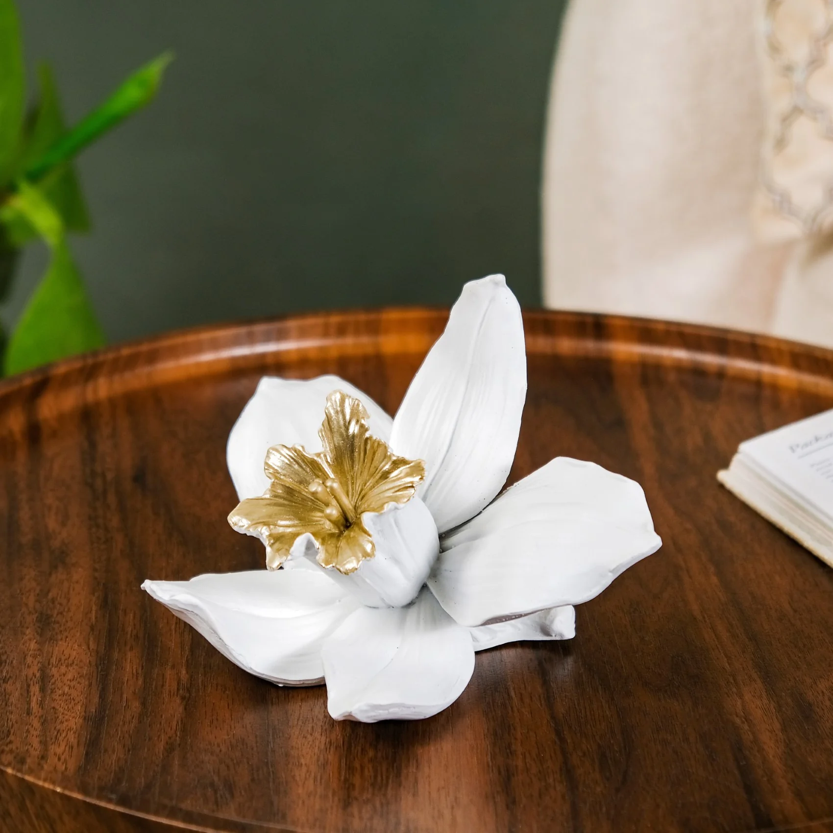 Orange Blossom Flower Showpiece White And Gold - Image 8