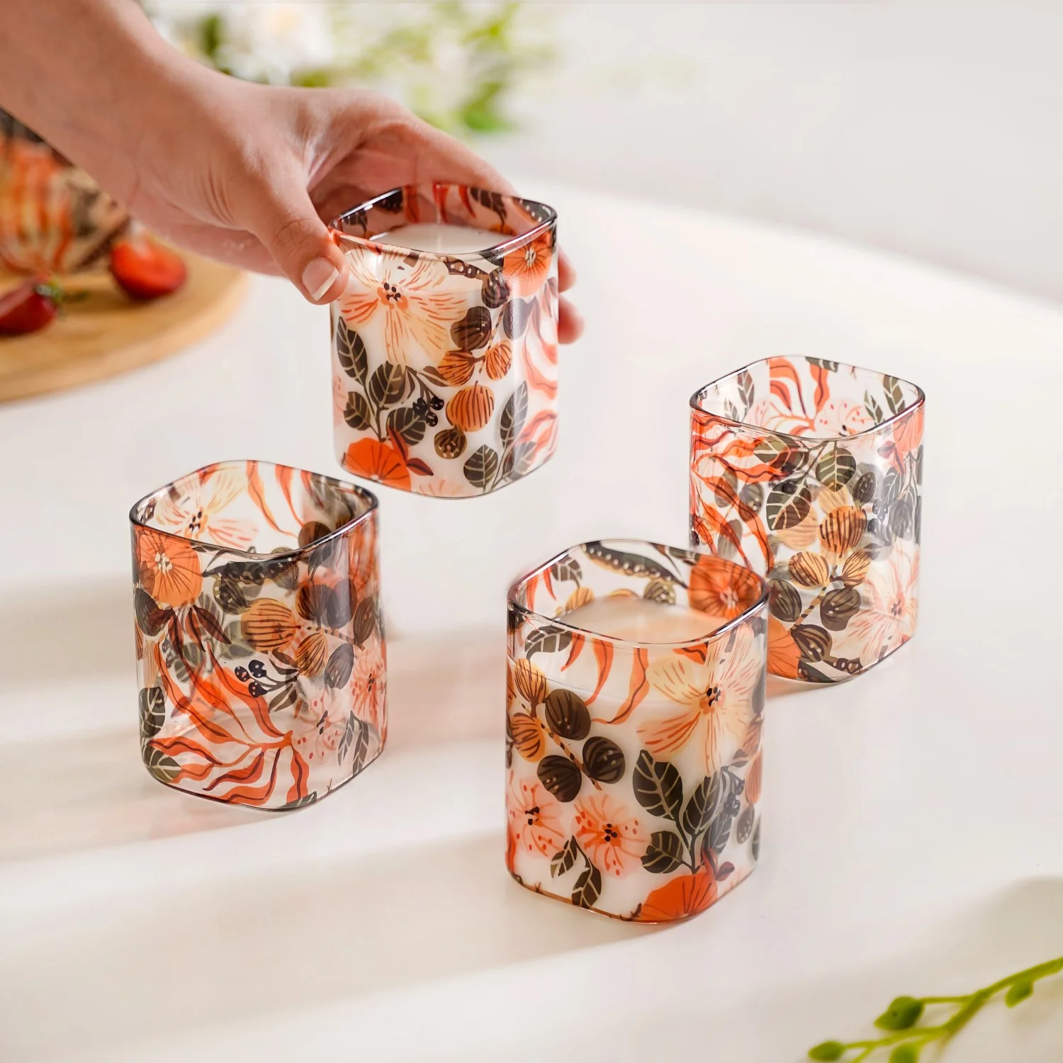 Orange Poppy Printed Glass Tumblers Set Of 4 230ml - Image 2