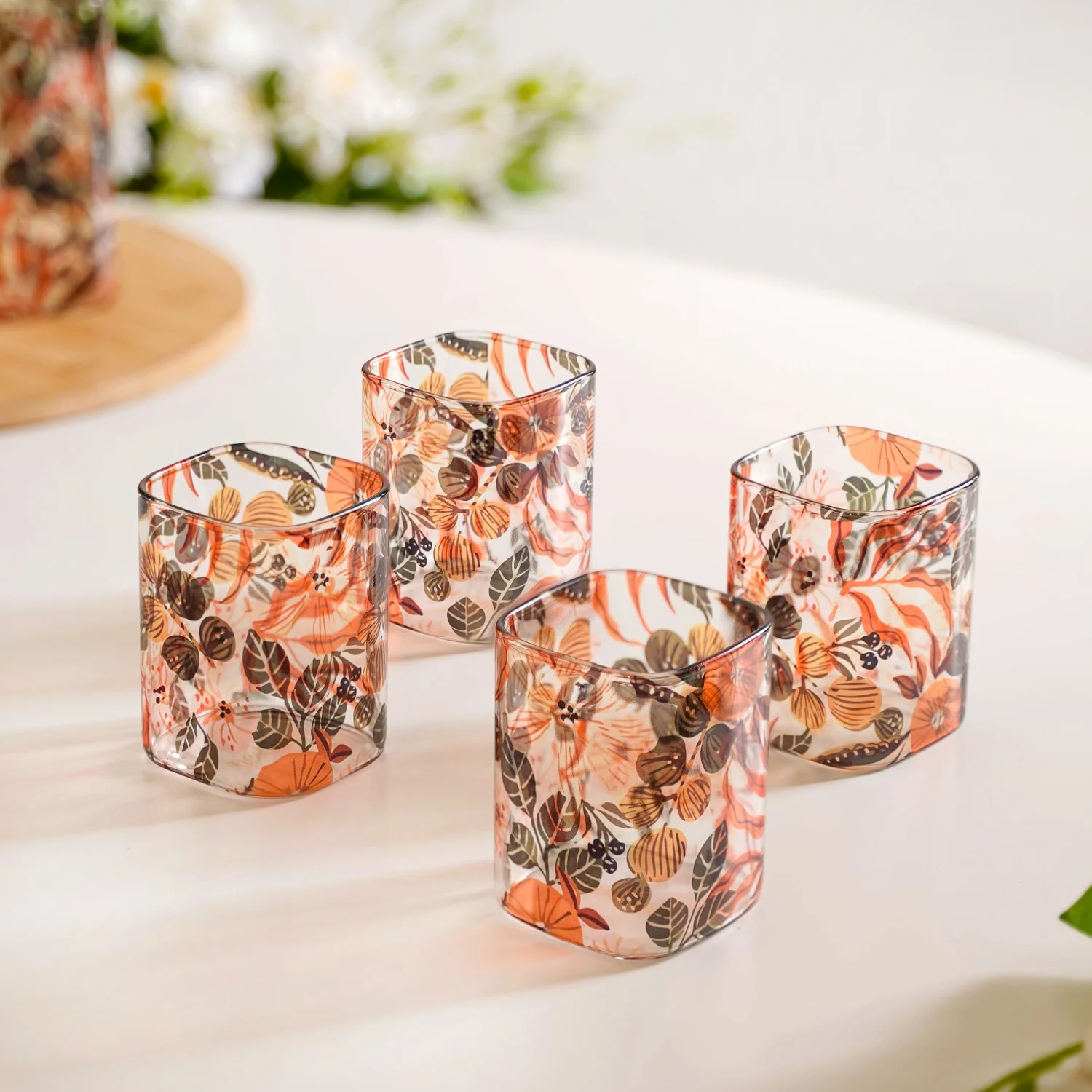 Orange Poppy Printed Glass Tumblers Set Of 4 230ml - Image 8