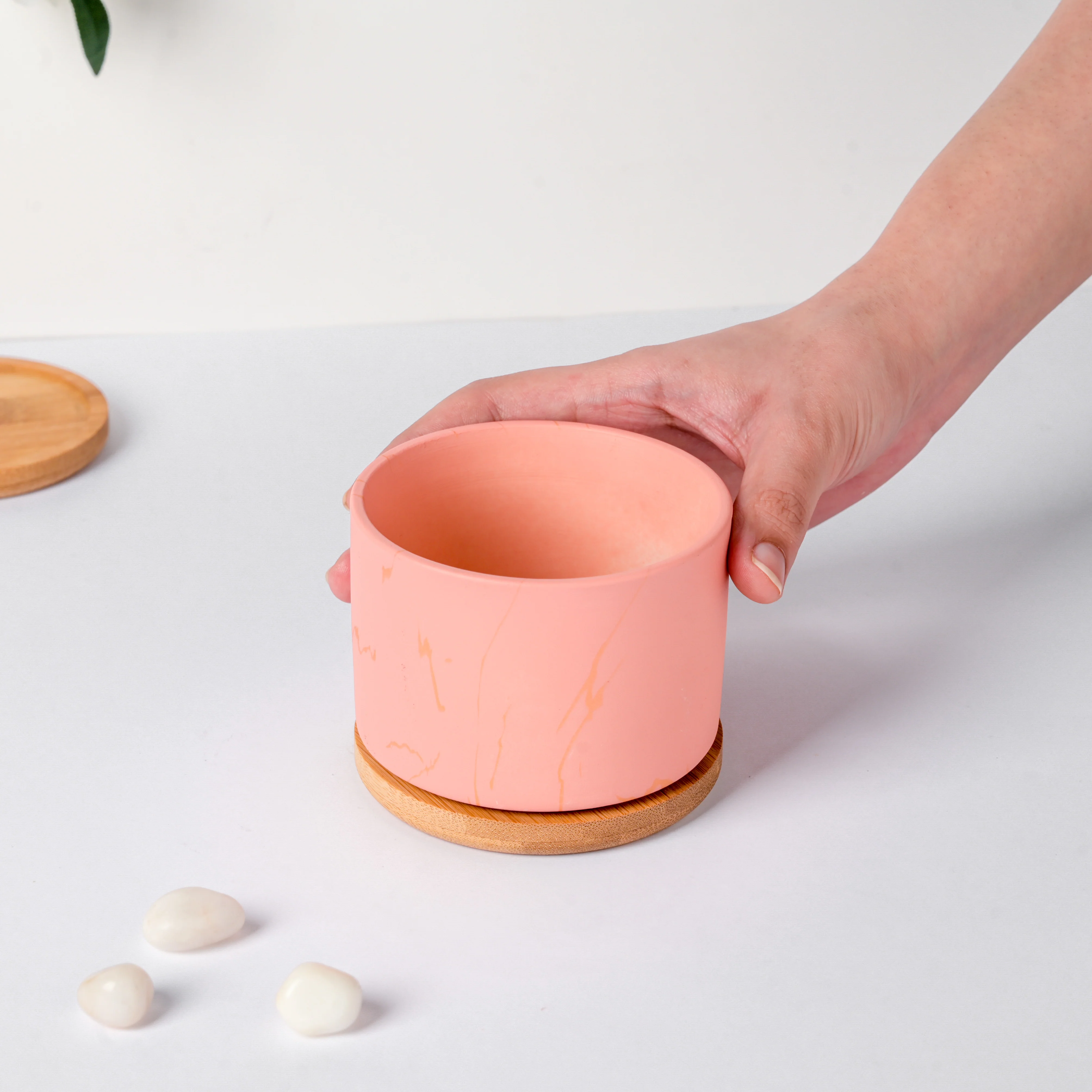 Orchid Pink Ceramic Planter With Coaster - Image 4