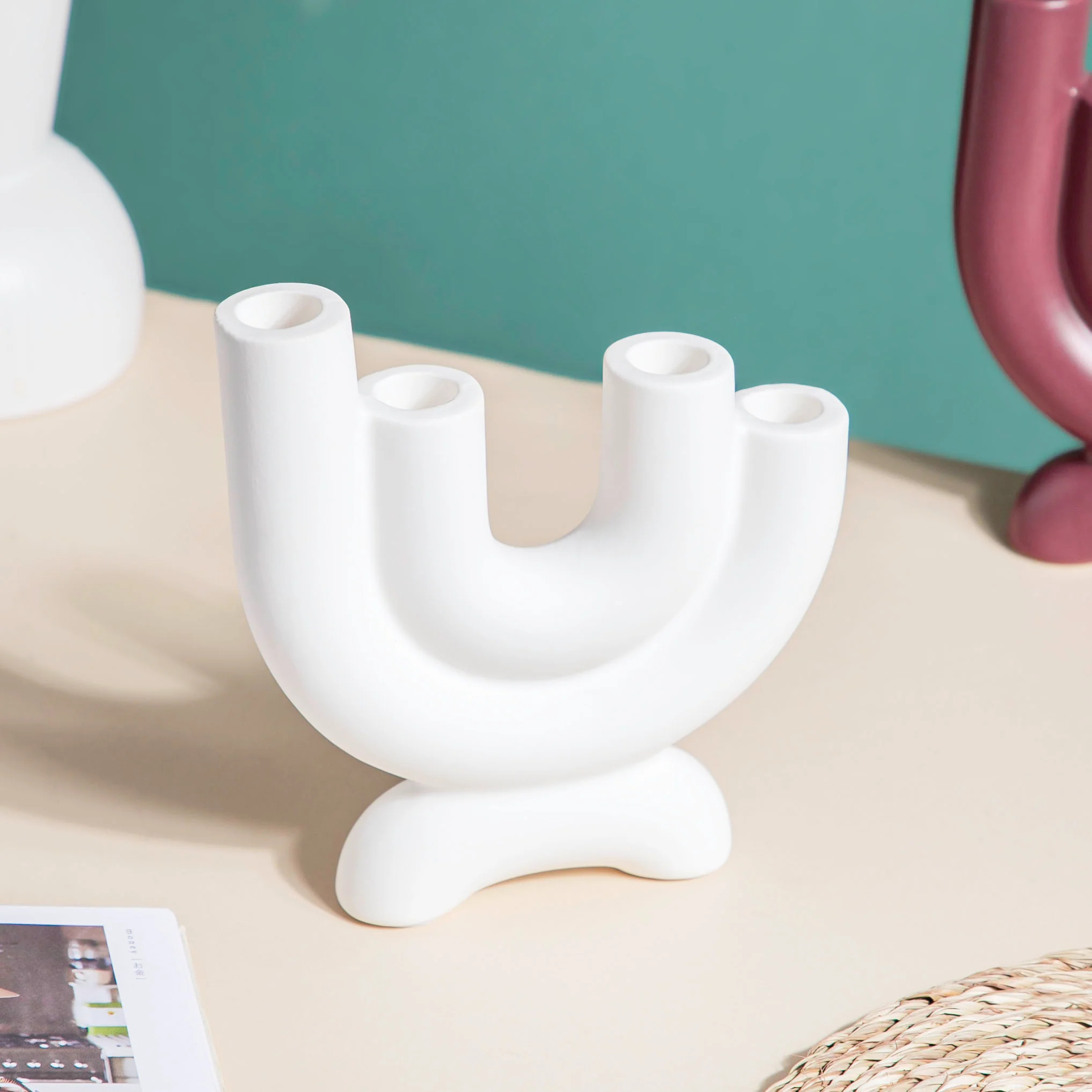 Organ Ceramic 4 Arm Candle Holder Ivory - Image 4