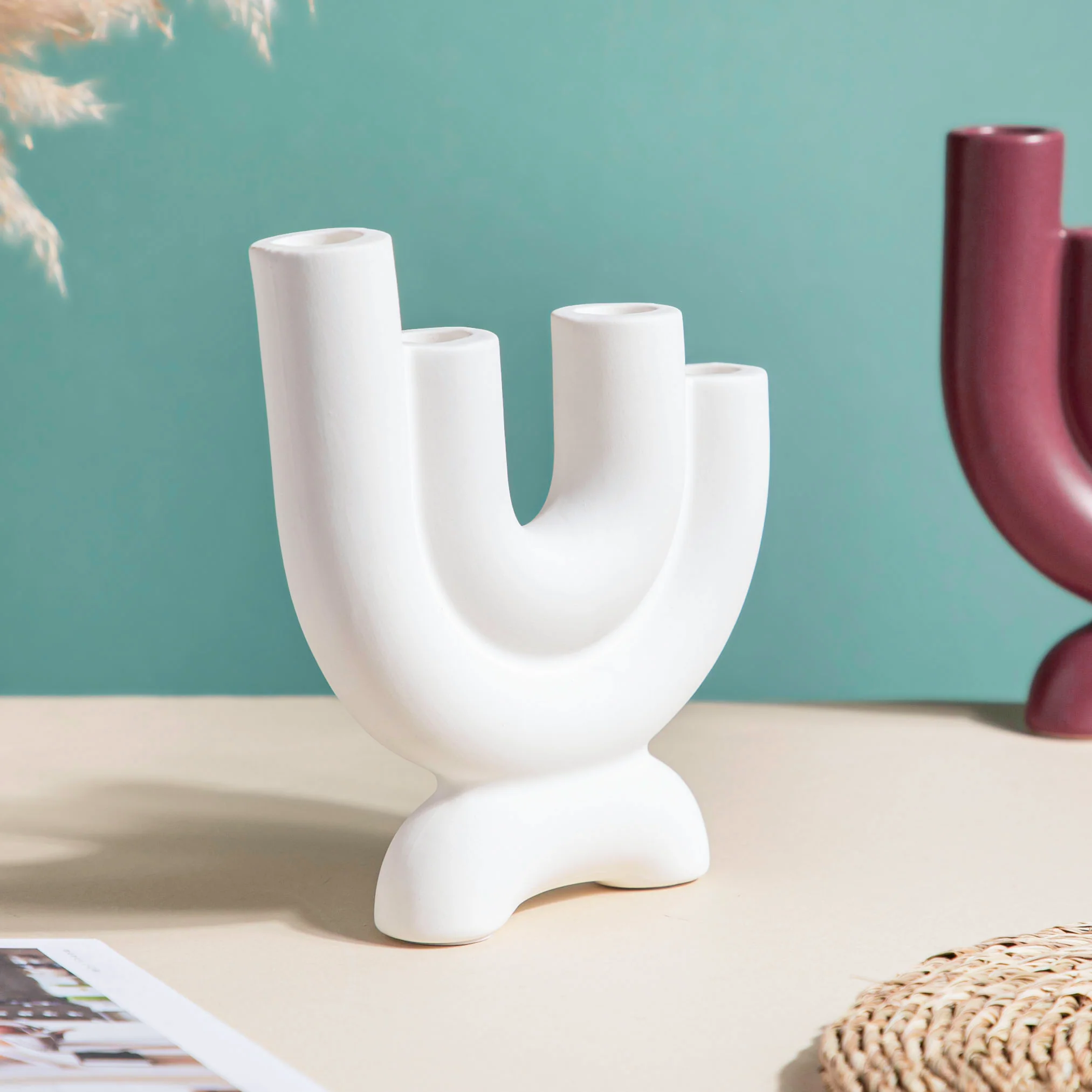 Organ Ceramic 4 Arm Candle Holder Ivory - Image 5