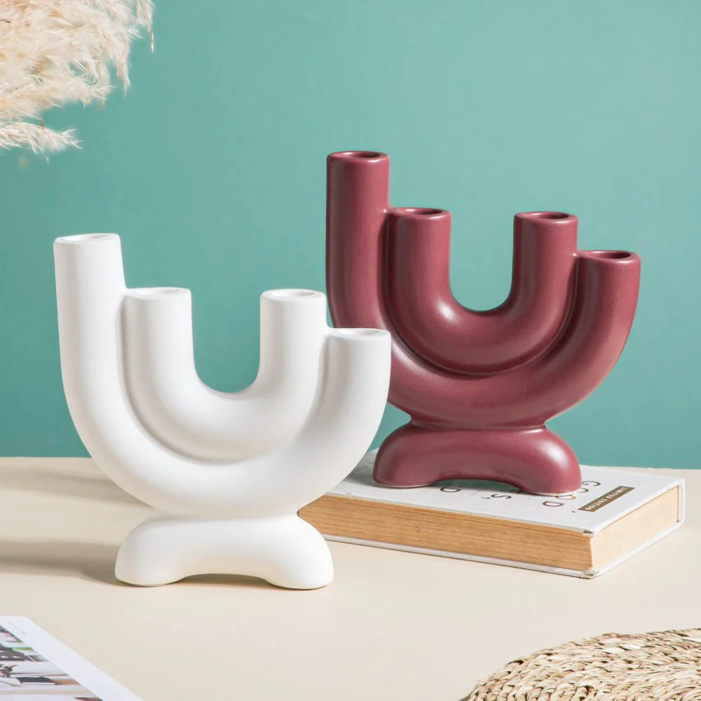 Organ Ceramic 4 Arm Candle Holder Ivory - Image 7