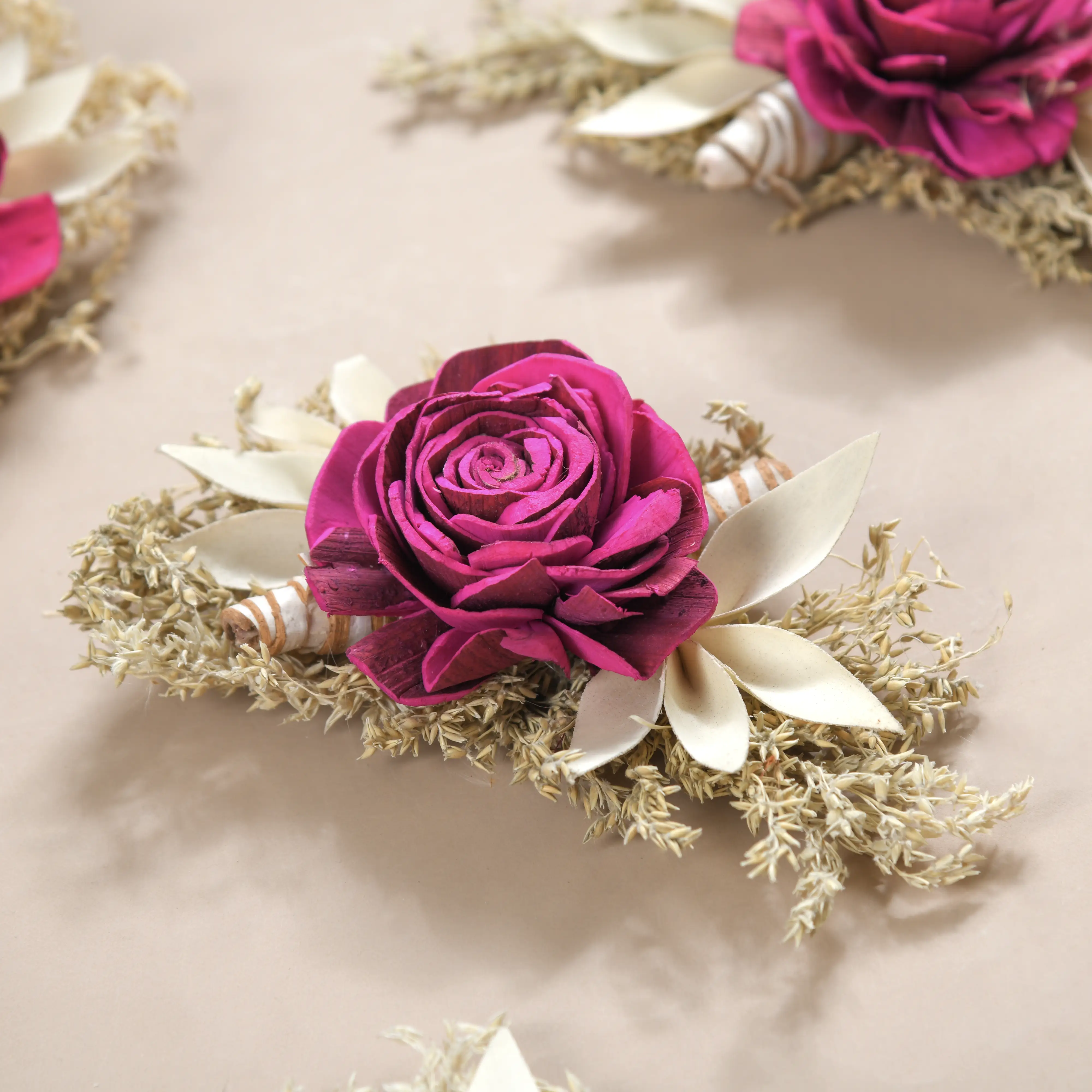 Organic Hand Dyed Dried Flower Bunch Set Of 6 Fuchsia Pink - Image 3