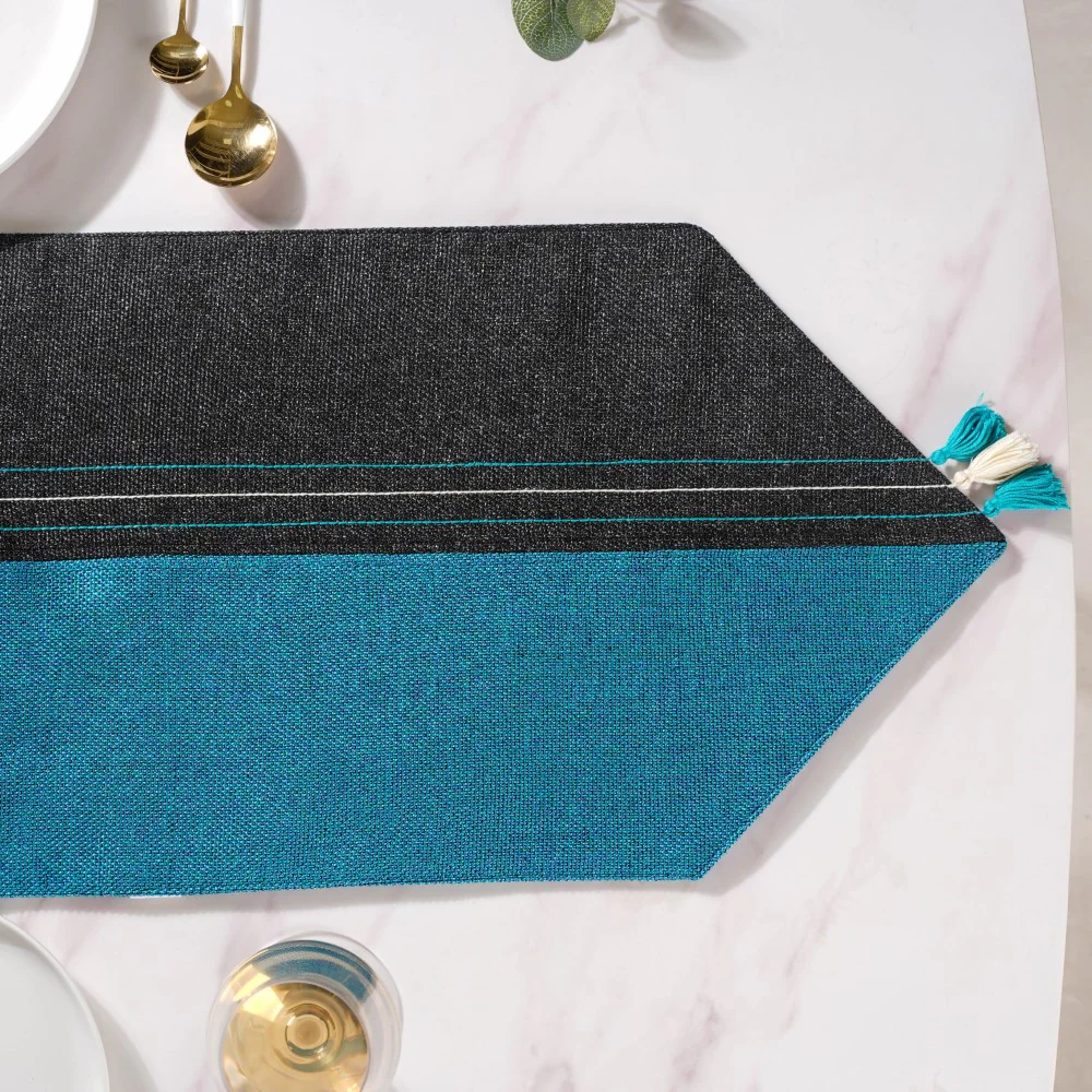 Organic Jute Table Runner Black Blue 72 Inch - Image 2