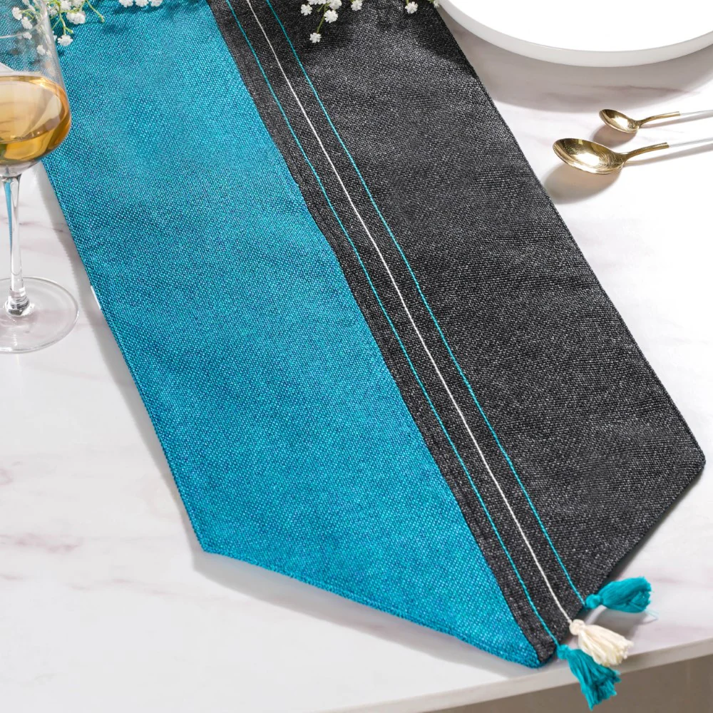 Organic Jute Table Runner Black Blue 72 Inch - Image 6
