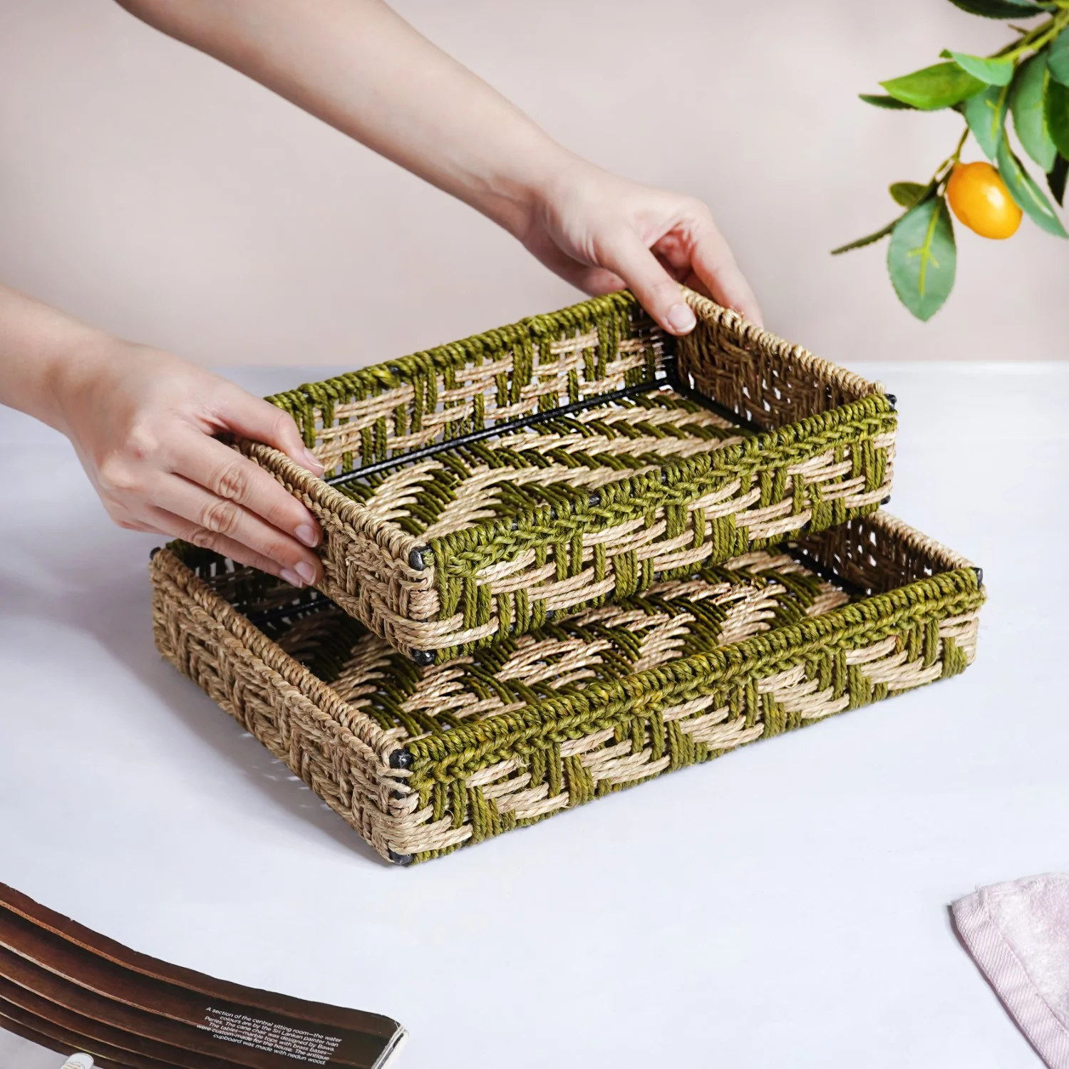 Organic Sabai Storage Organisers Set Of 2 Green - Image 2