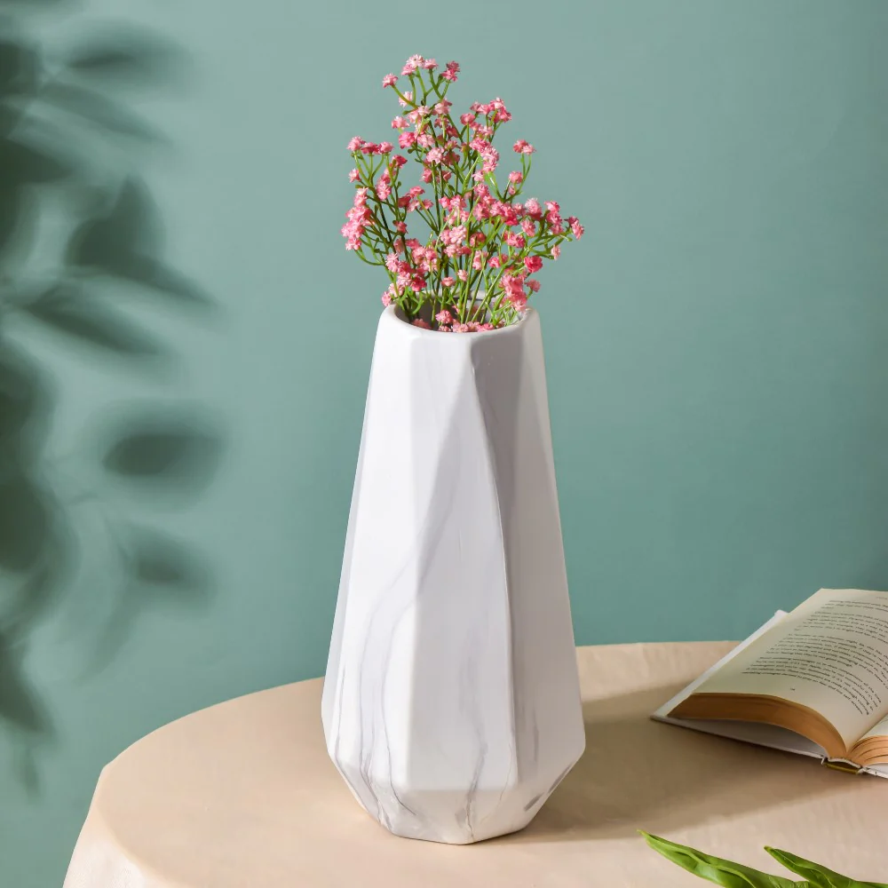 Ornate Ceramic Marble Pattern Vase White - Image 3