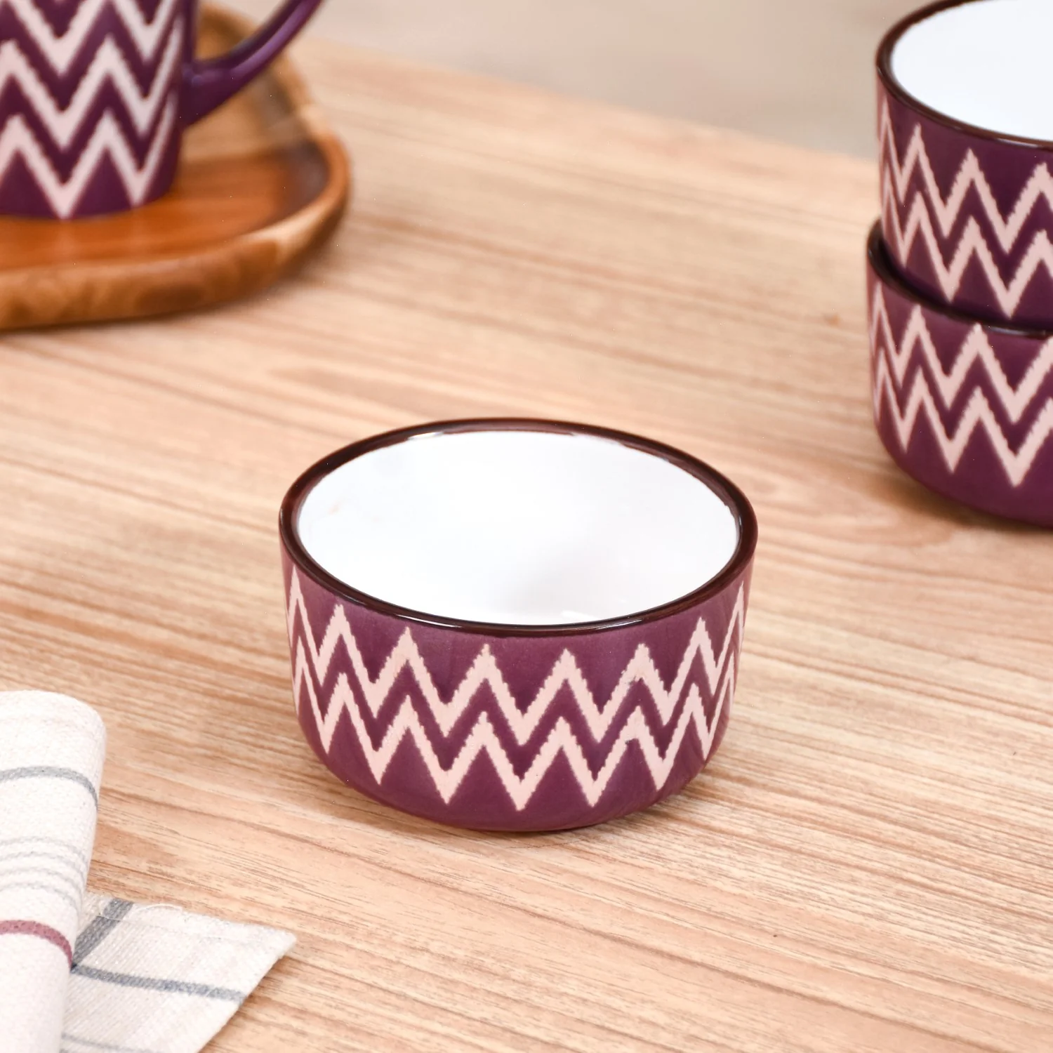 Oscilla Ceramic Small Bowl For Nuts Set Of 4 Purple 200ml - Image 6