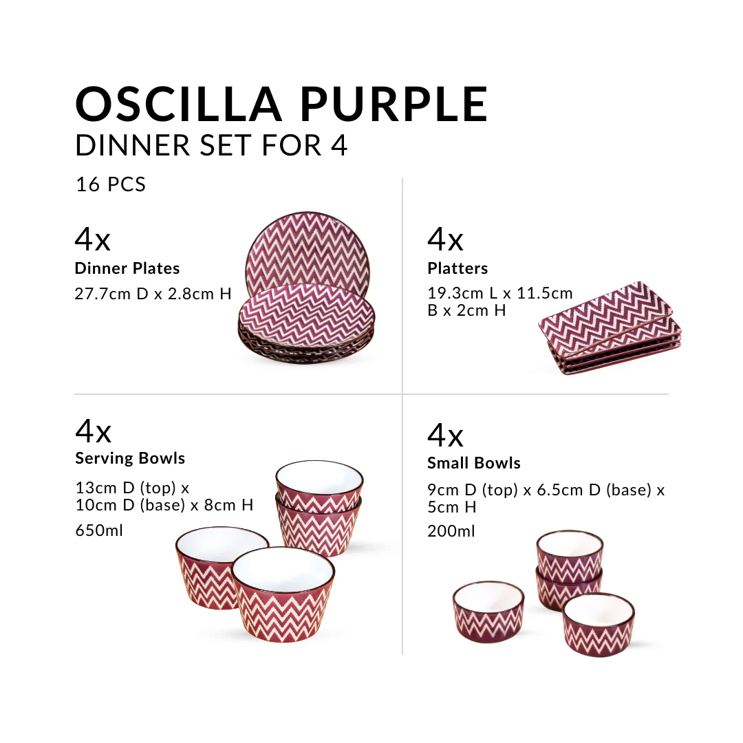 Oscilla Purple 16 Piece Premium Dinner Set For 4 - Image 4